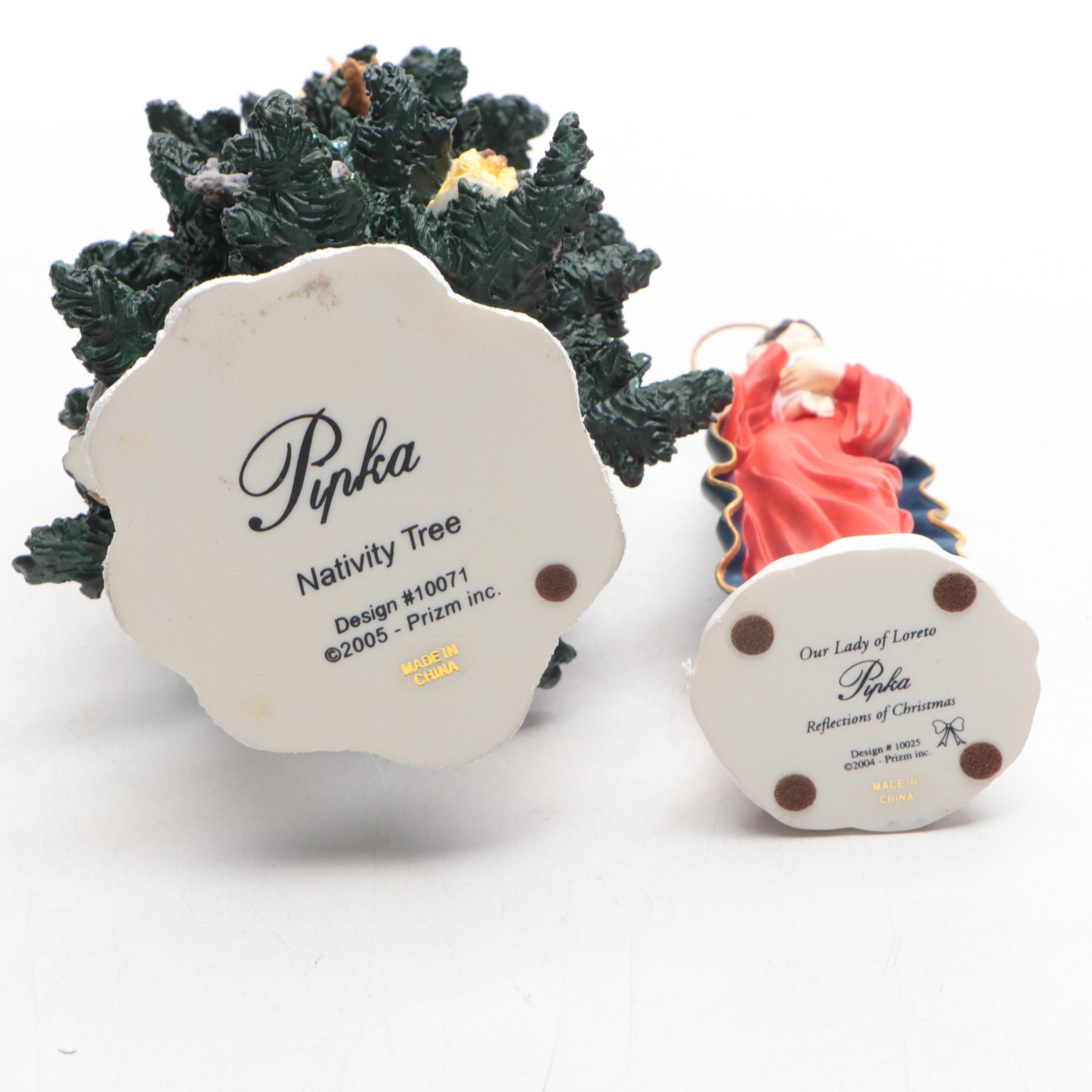 Pipka Santas Nativity Tree, Lady of Snow, Faith and Our Lady Loreto Figurines