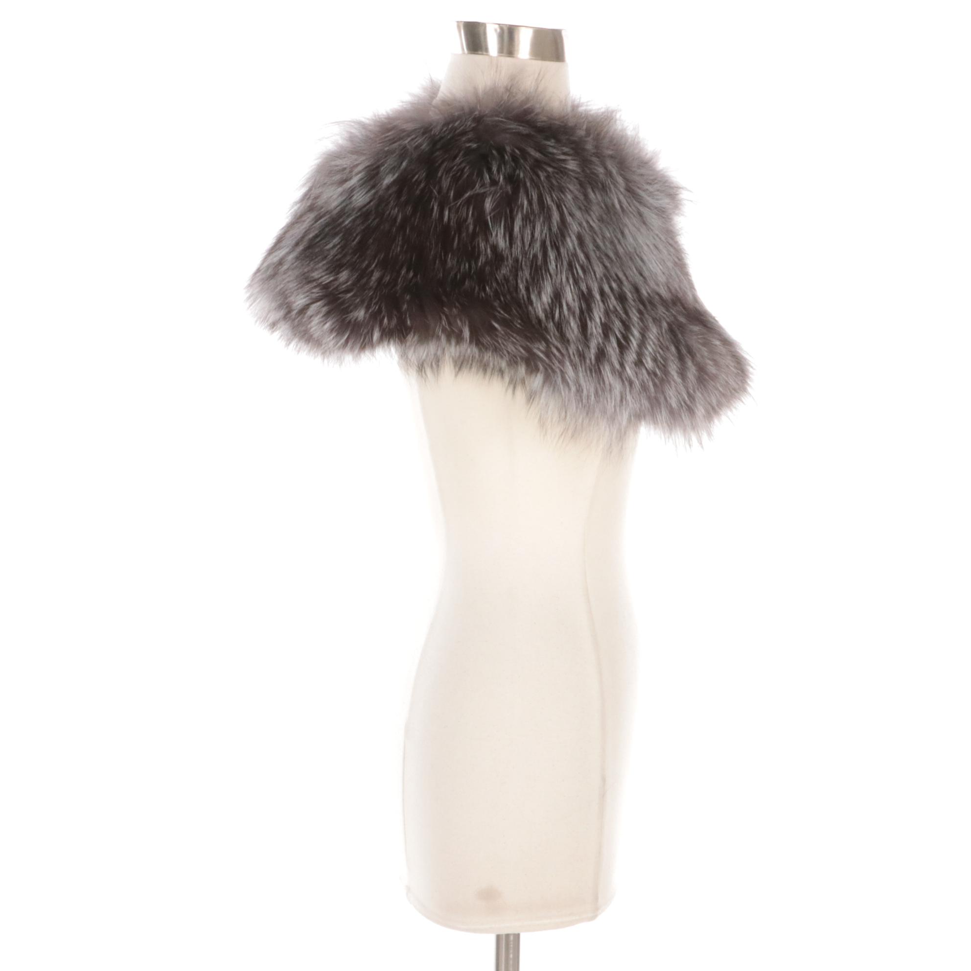Silver Fox Fur Rib Knit Tippet Scarf