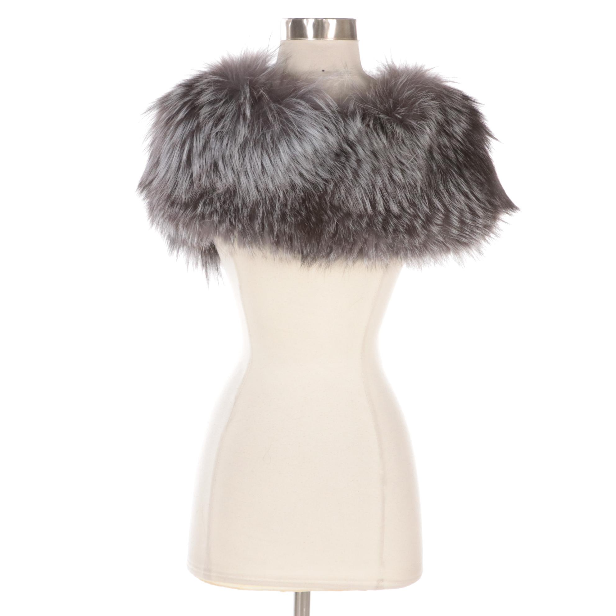 Silver Fox Fur Rib Knit Tippet Scarf