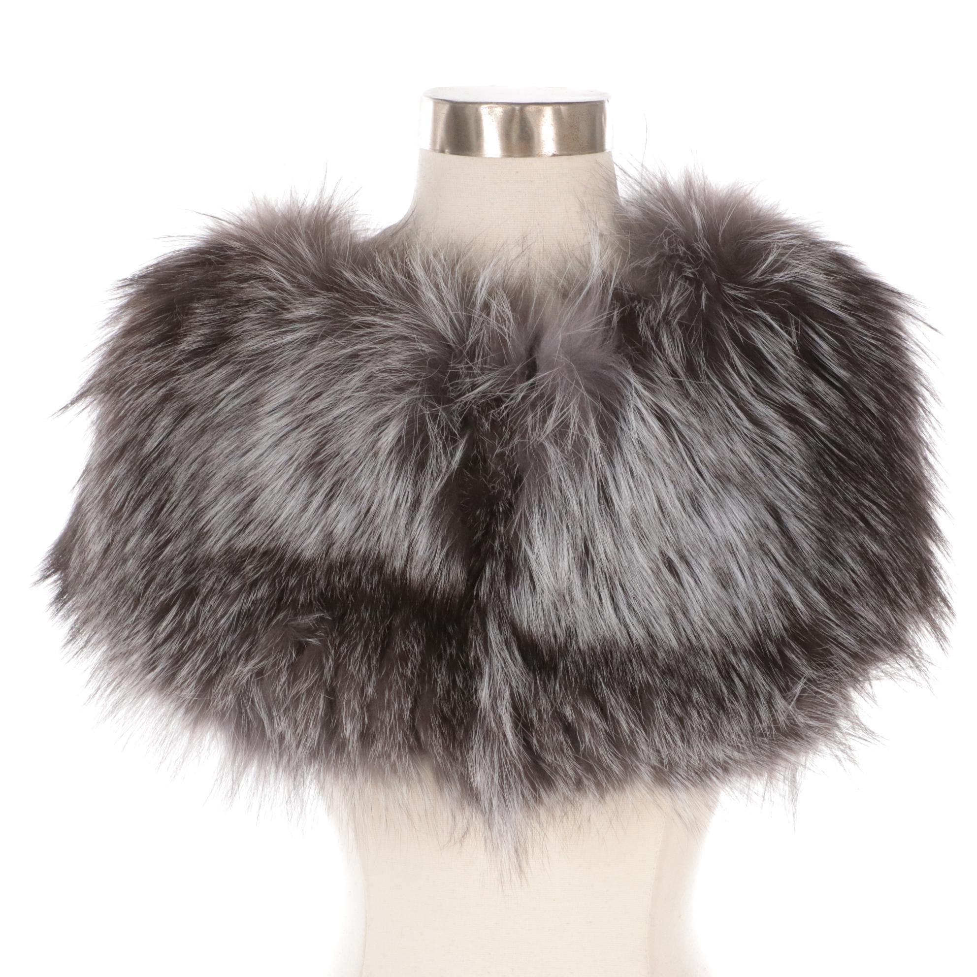 Silver Fox Fur Rib Knit Tippet Scarf