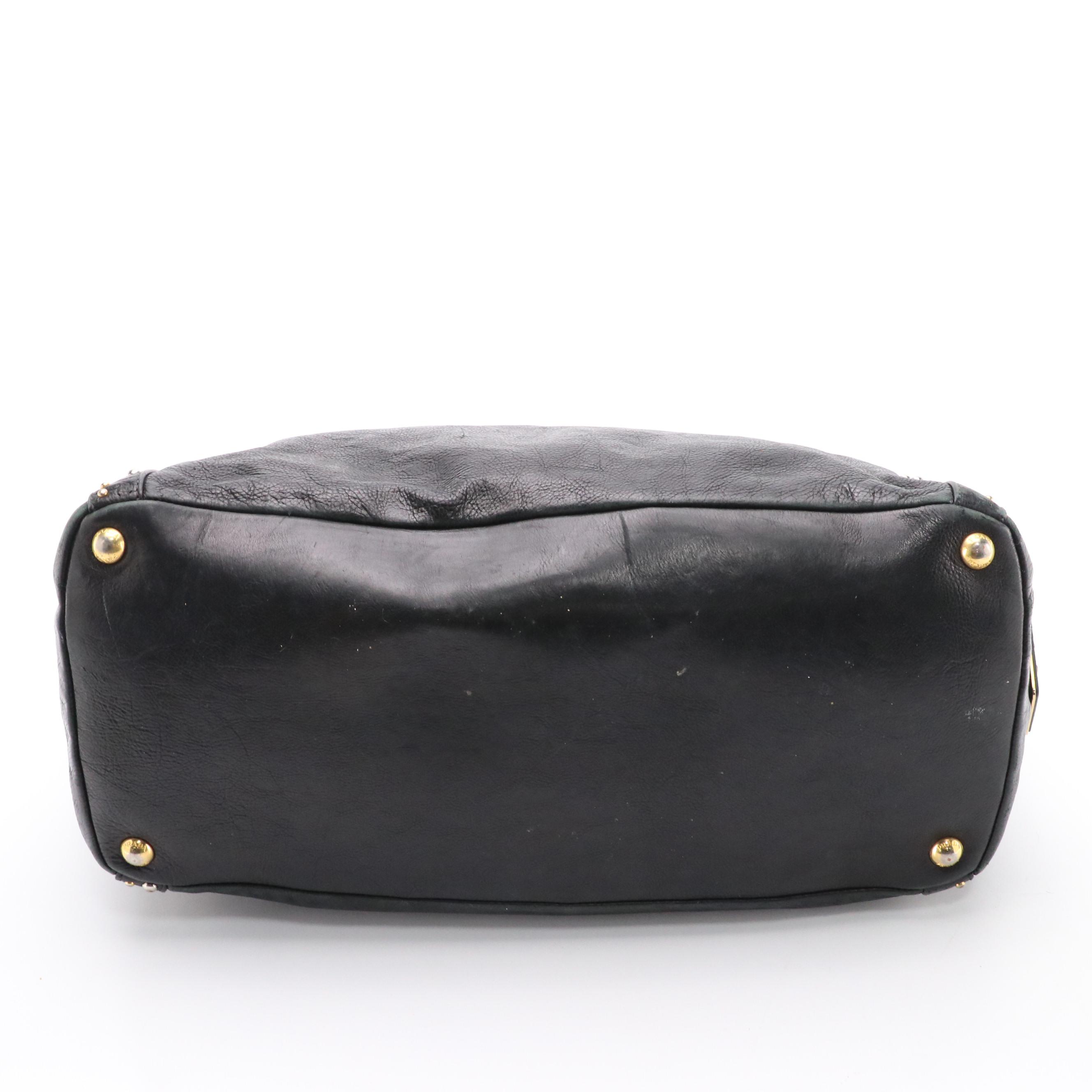 Prada Talco Craquele Studded Leather Two-Way Bauletto Bag