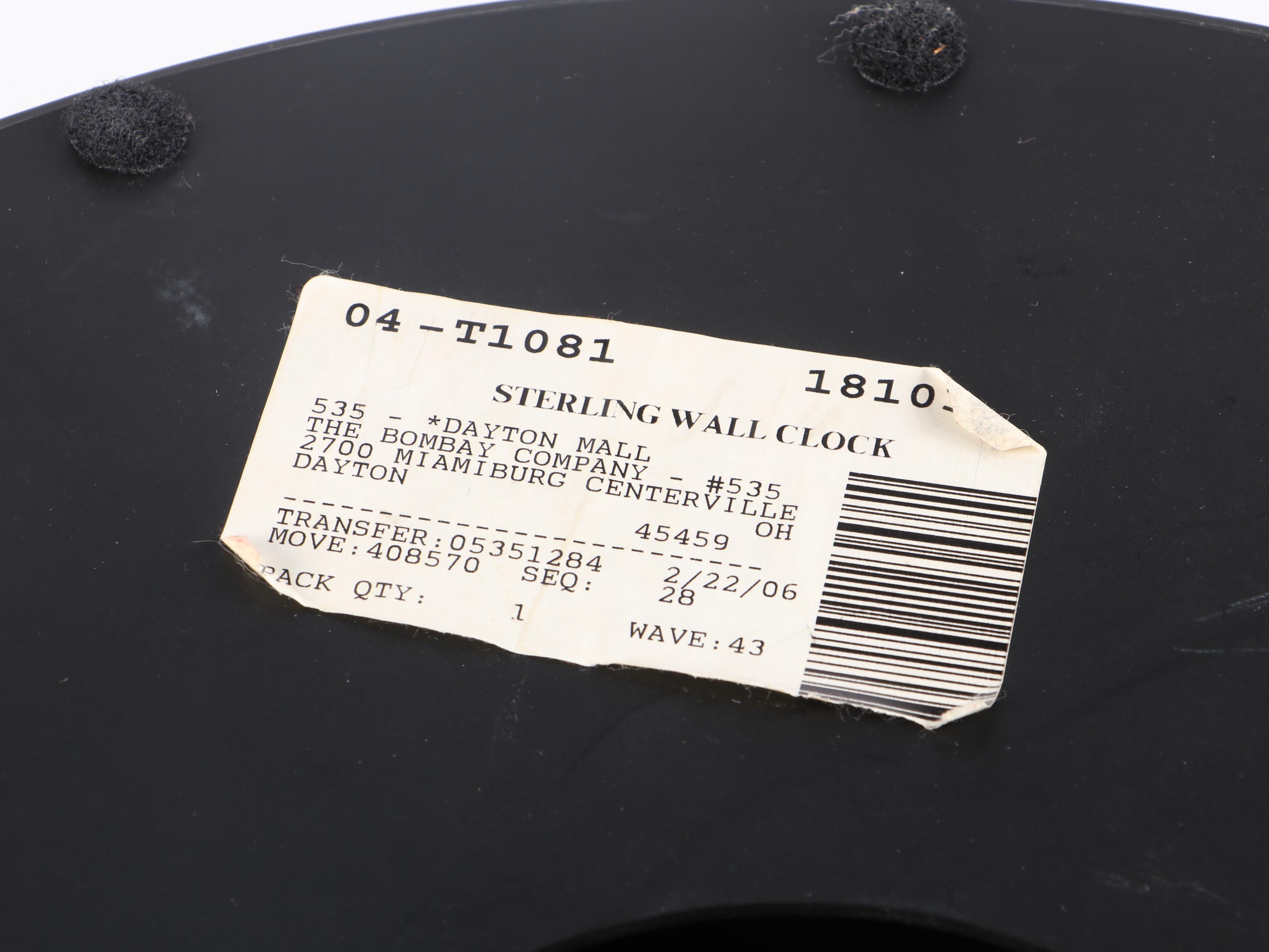 Bombay Company "Sterling & Noble" Wall Clock, 2005