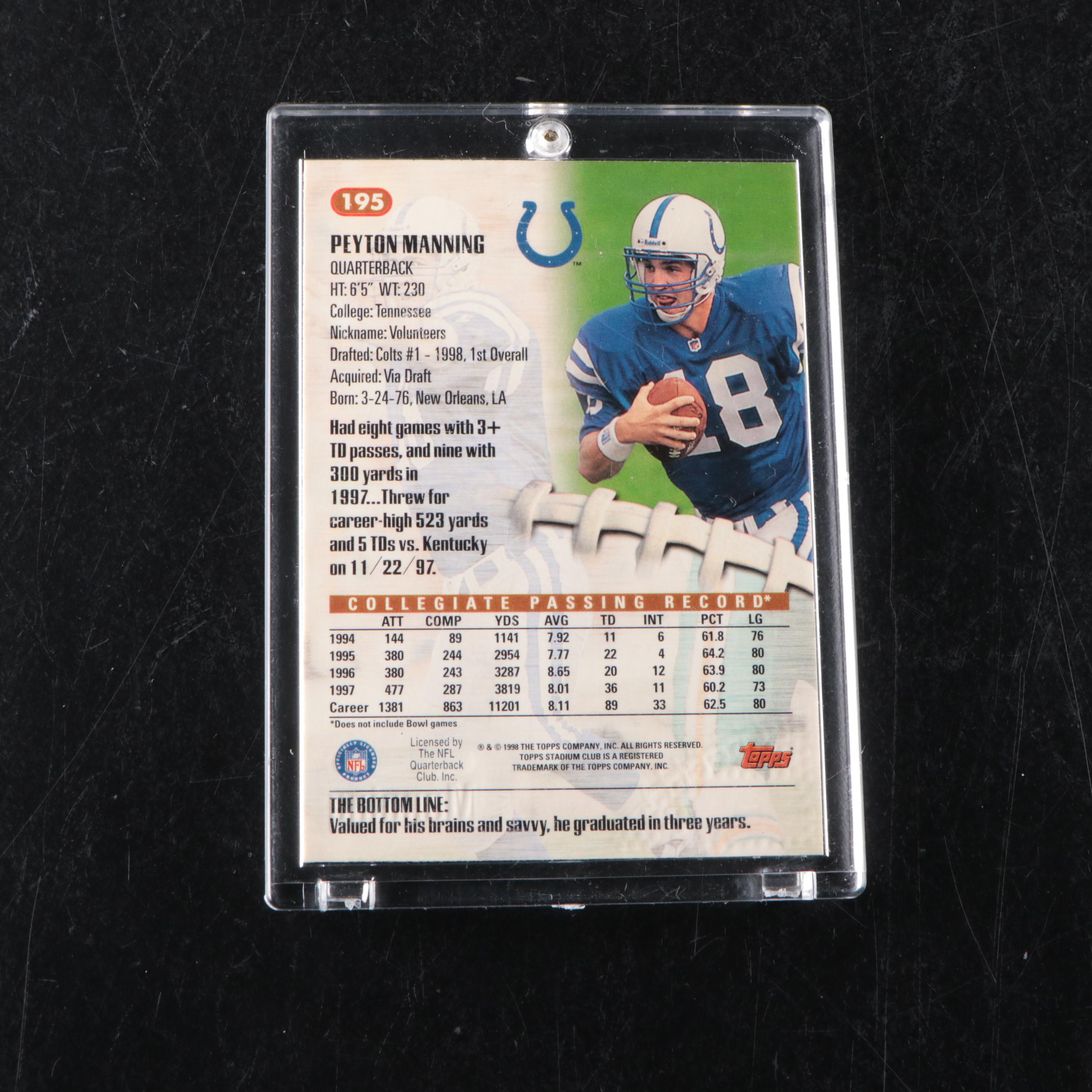 1998 Topps Stadium Club Peyton Manning Rookie Football Card