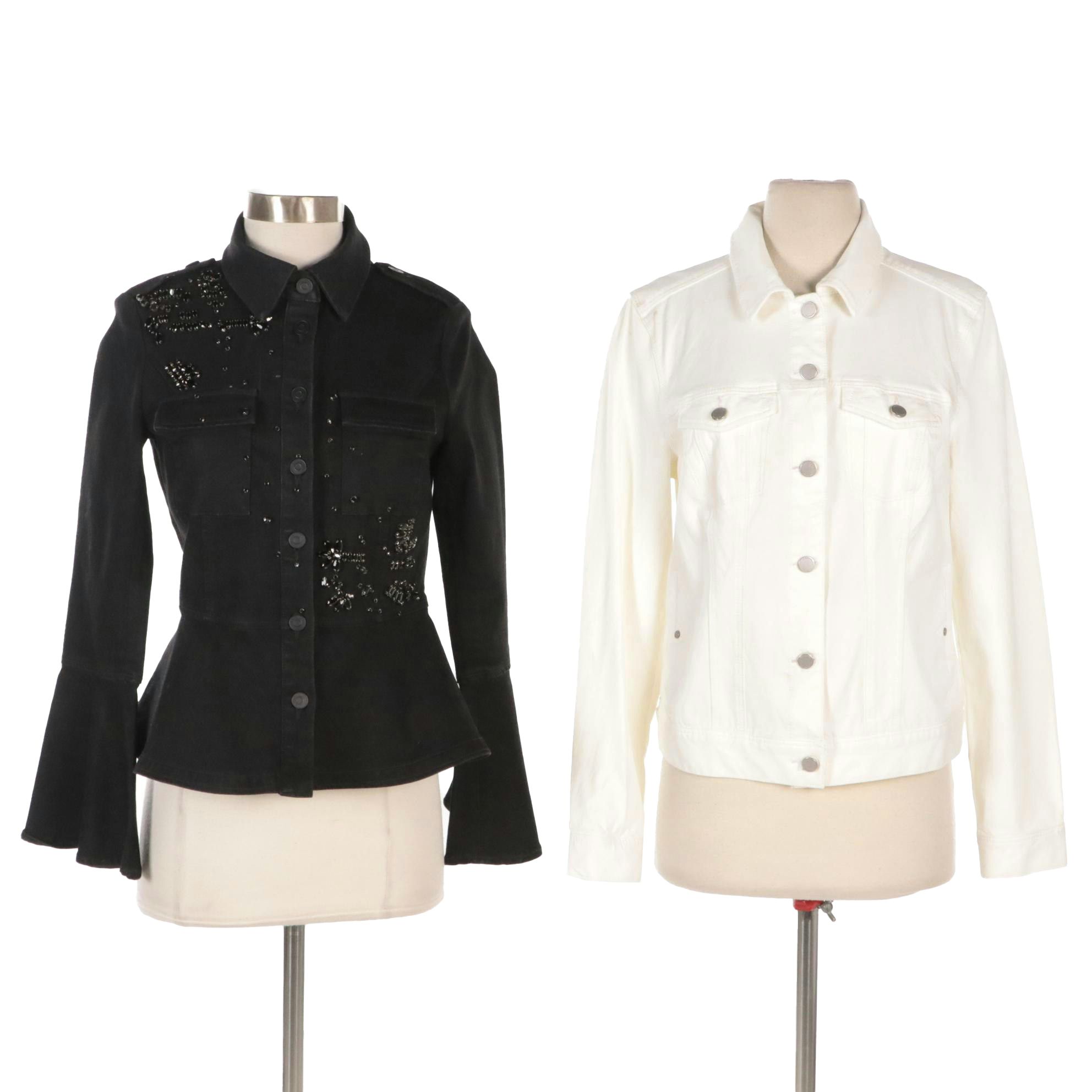 Scripted Black Rhinestone Embellished Jean Jacket, Liverpool White Denim Jacket