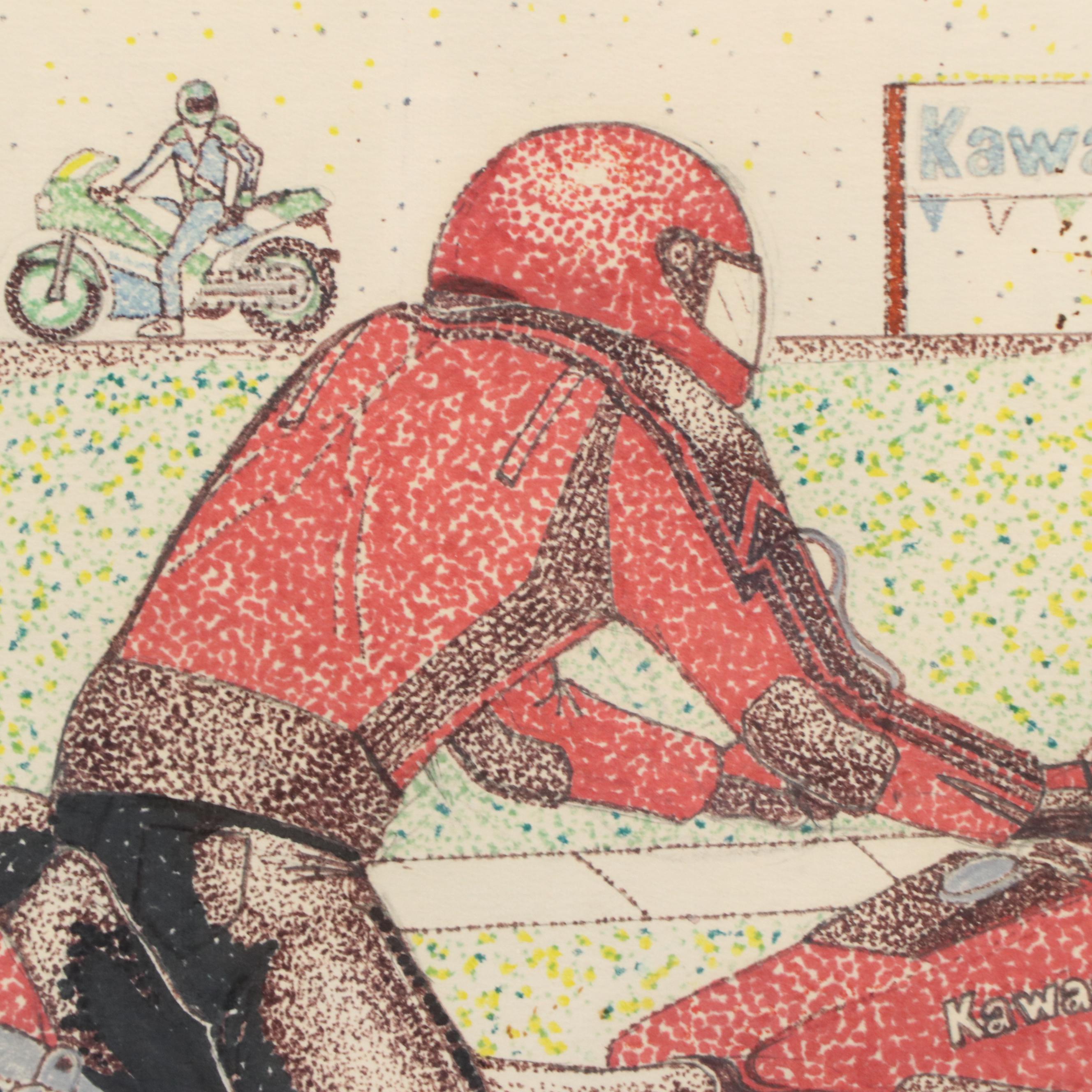 Ink Drawing of Motorcycle Rider