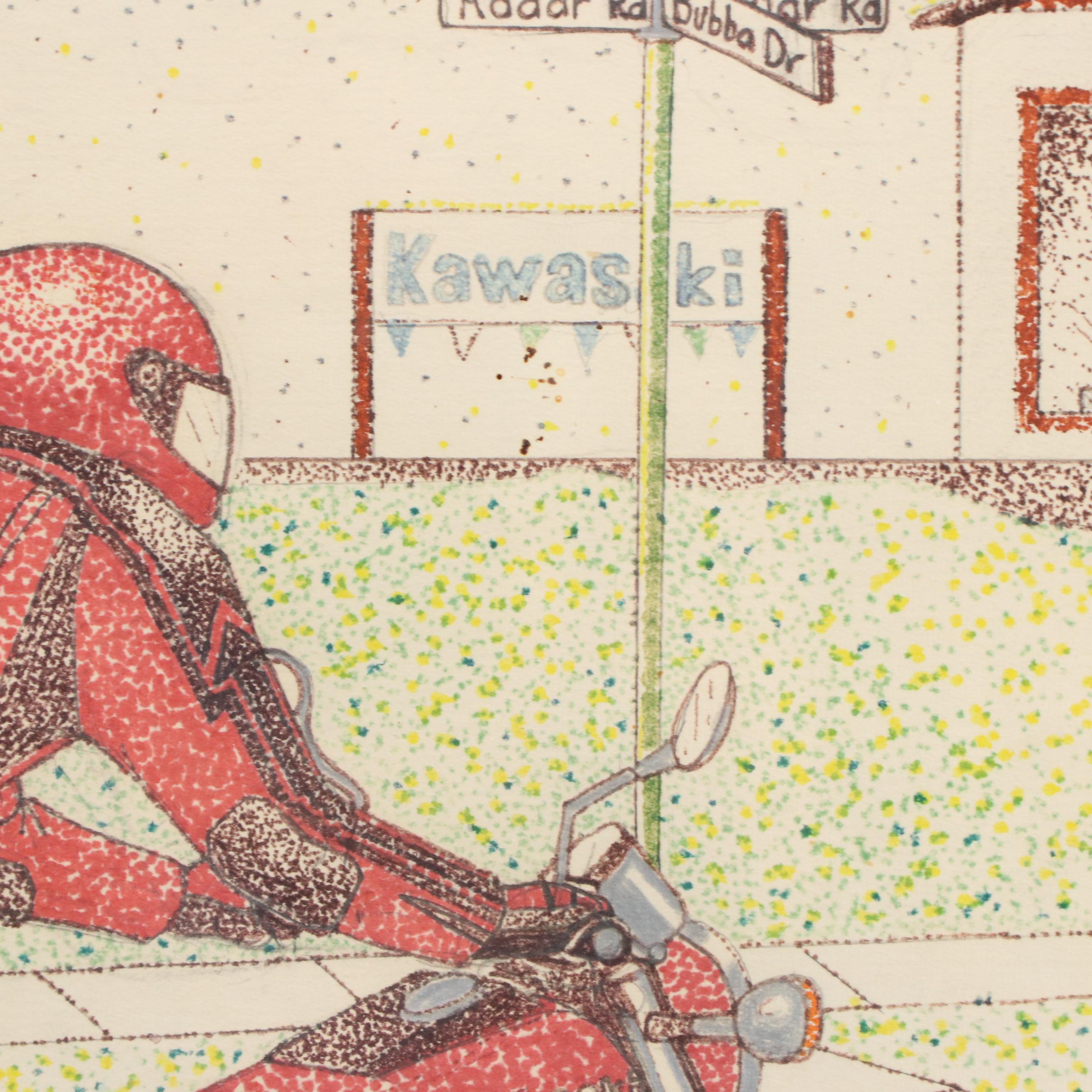 Ink Drawing of Motorcycle Rider