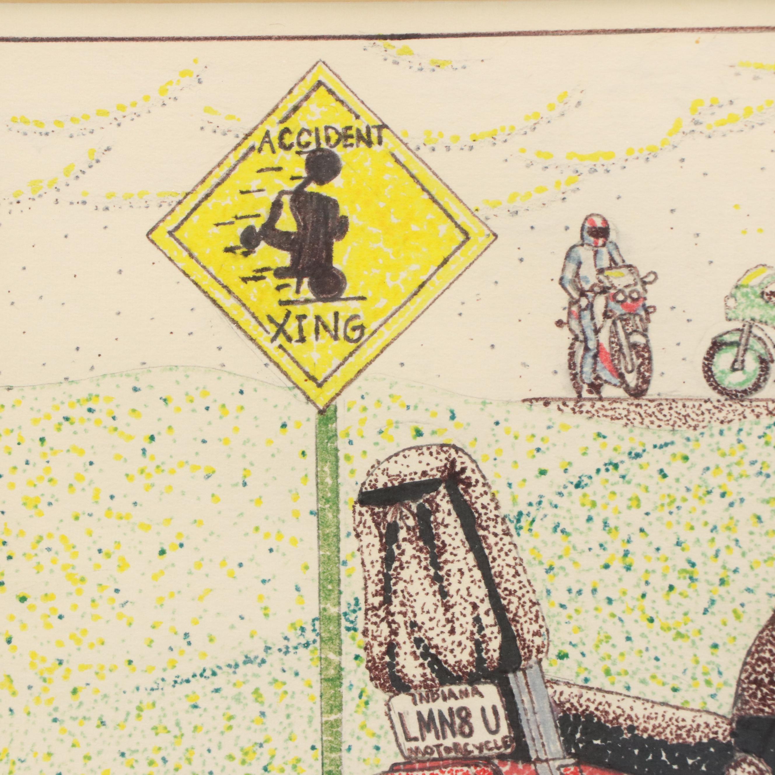 Ink Drawing of Motorcycle Rider