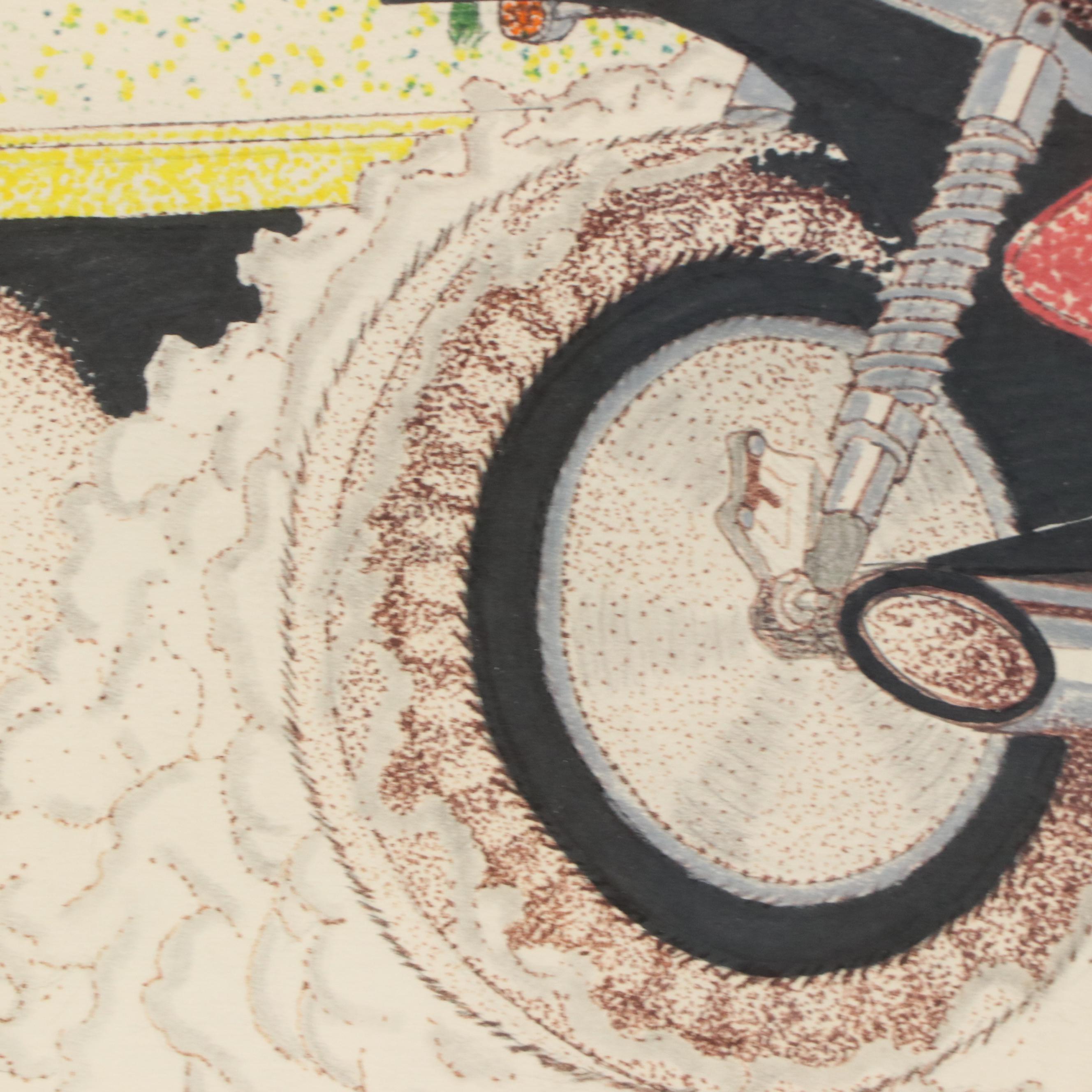 Ink Drawing of Motorcycle Rider