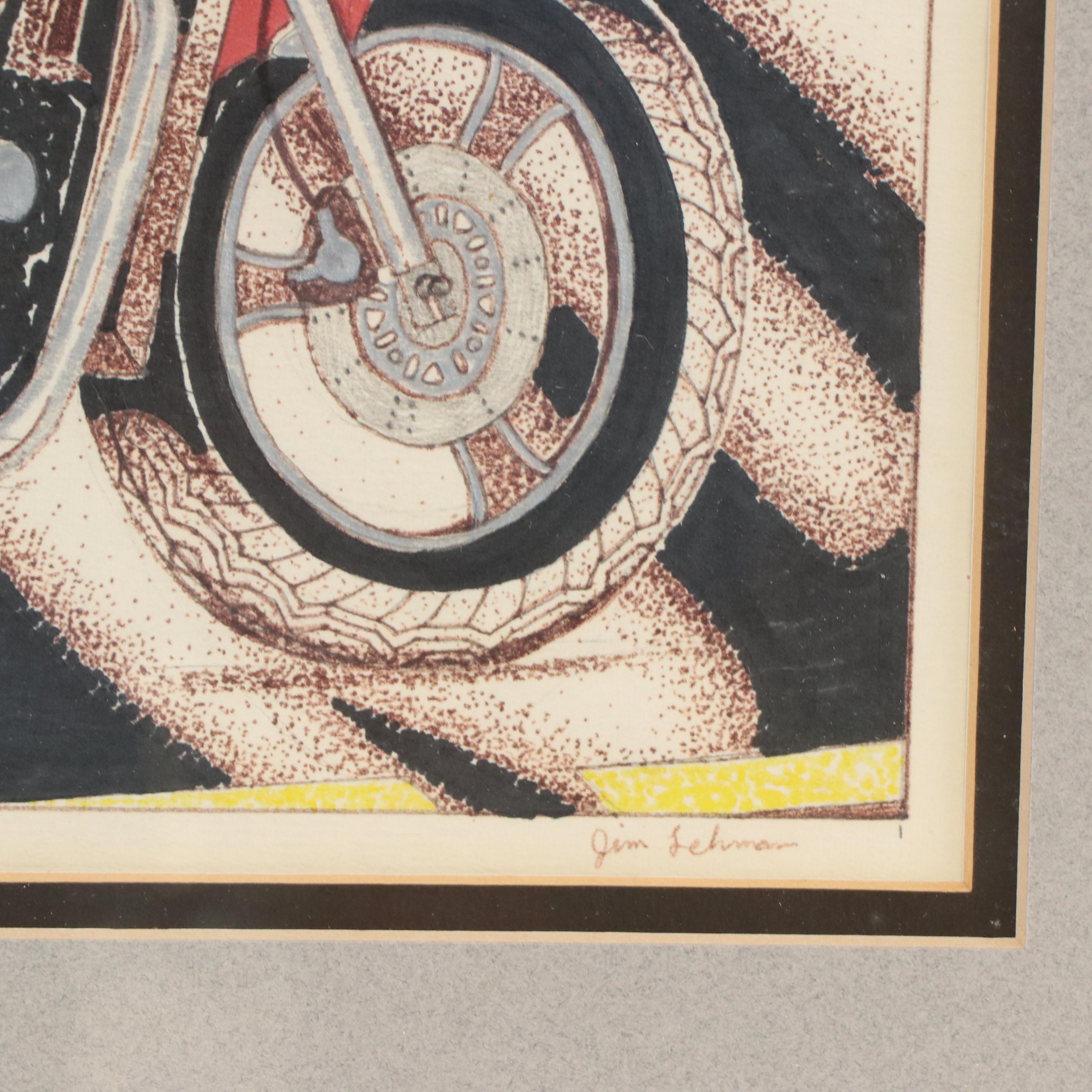 Ink Drawing of Motorcycle Rider