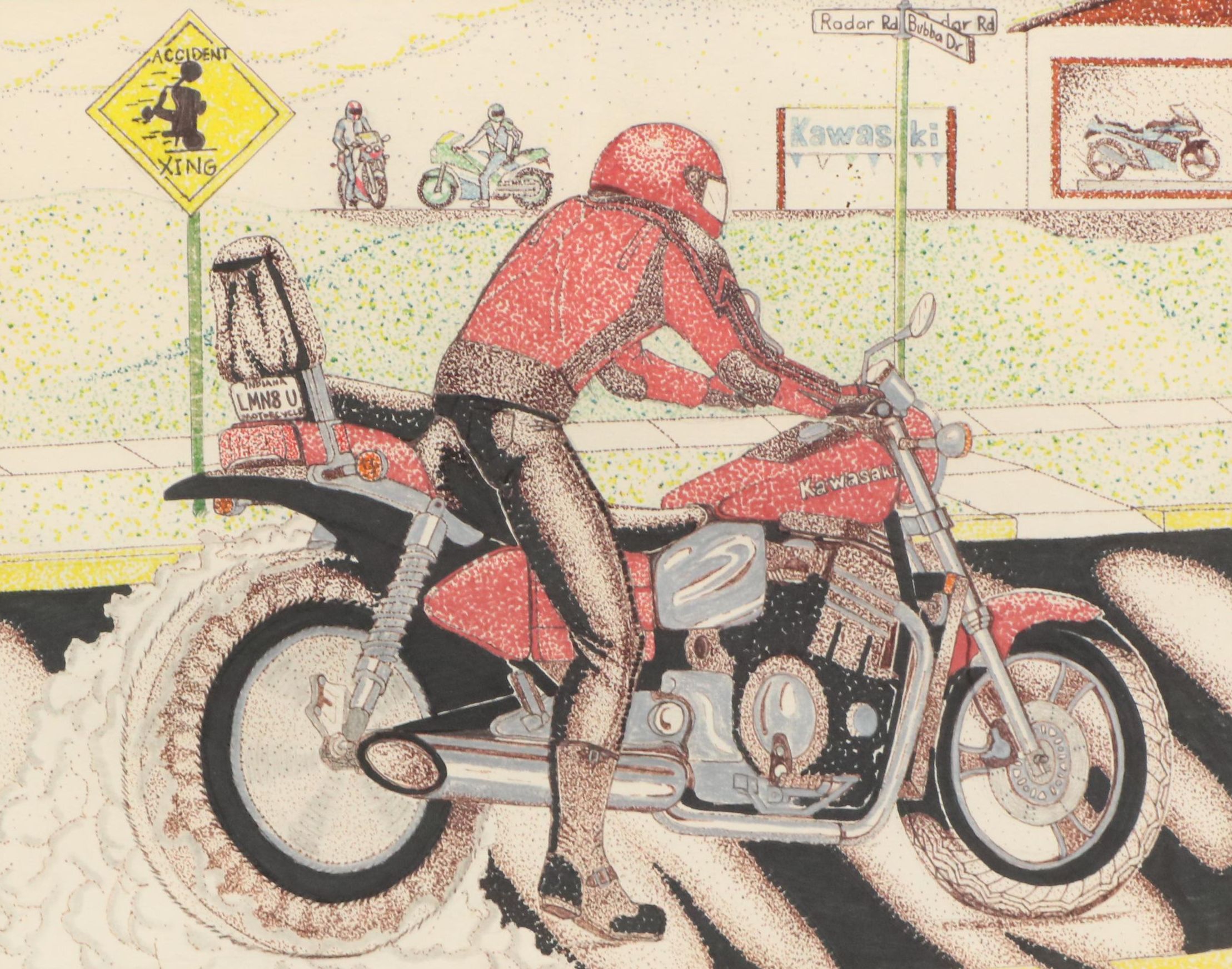 Ink Drawing of Motorcycle Rider