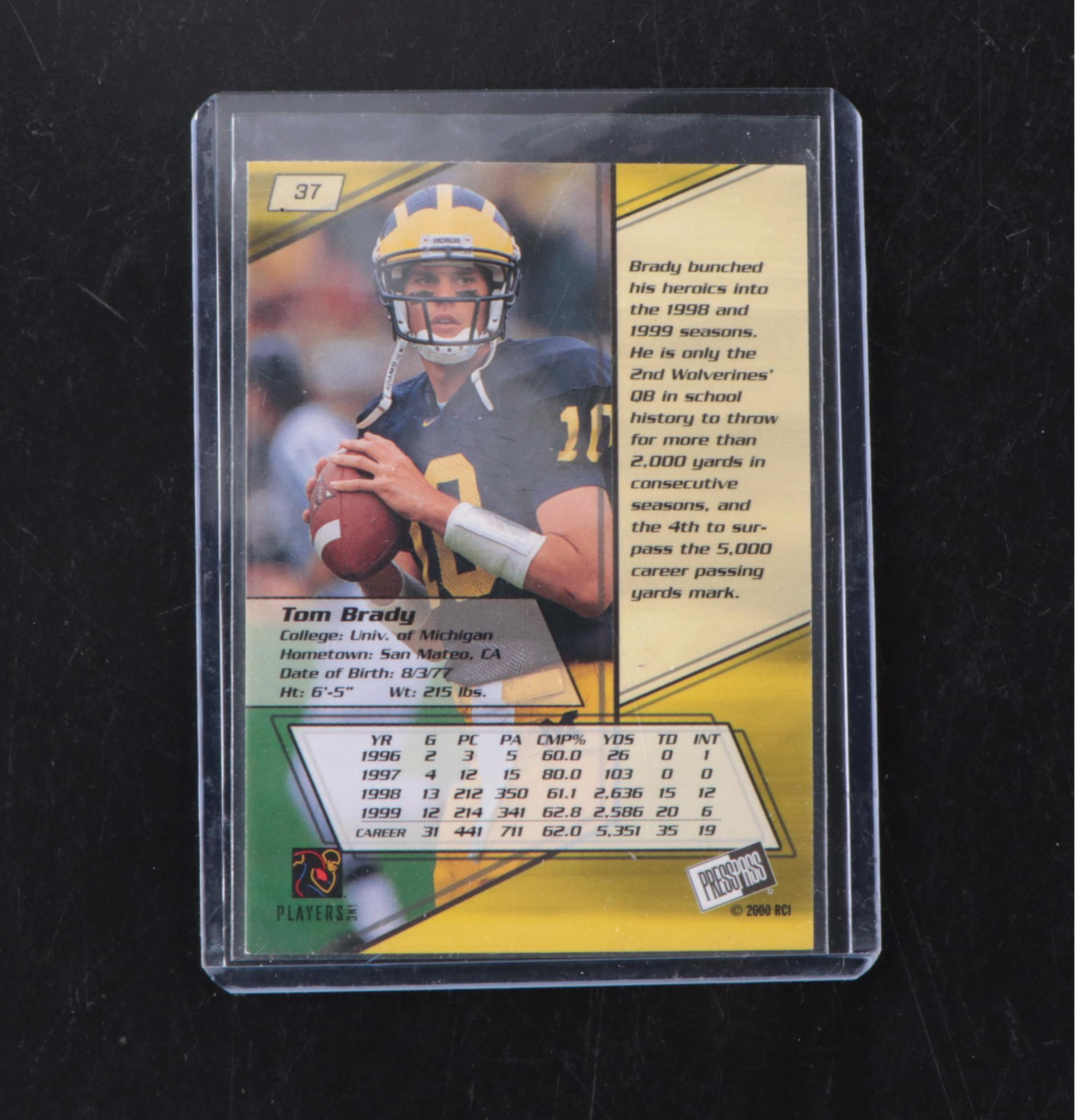 2000 Press Pass Tom Brady Rookie Football Card