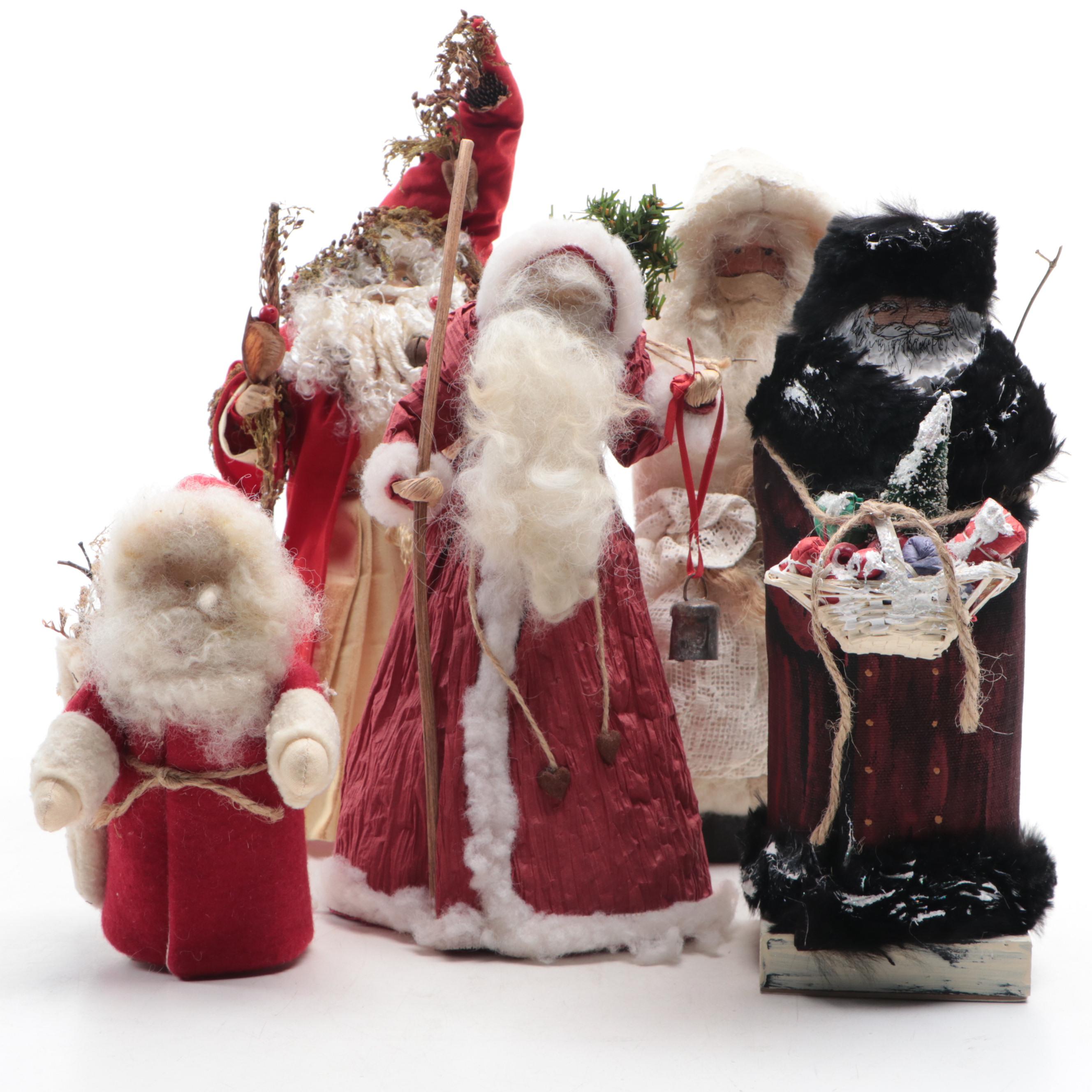 Handmade Wood, Fabric, and Other Santa Claus Figures