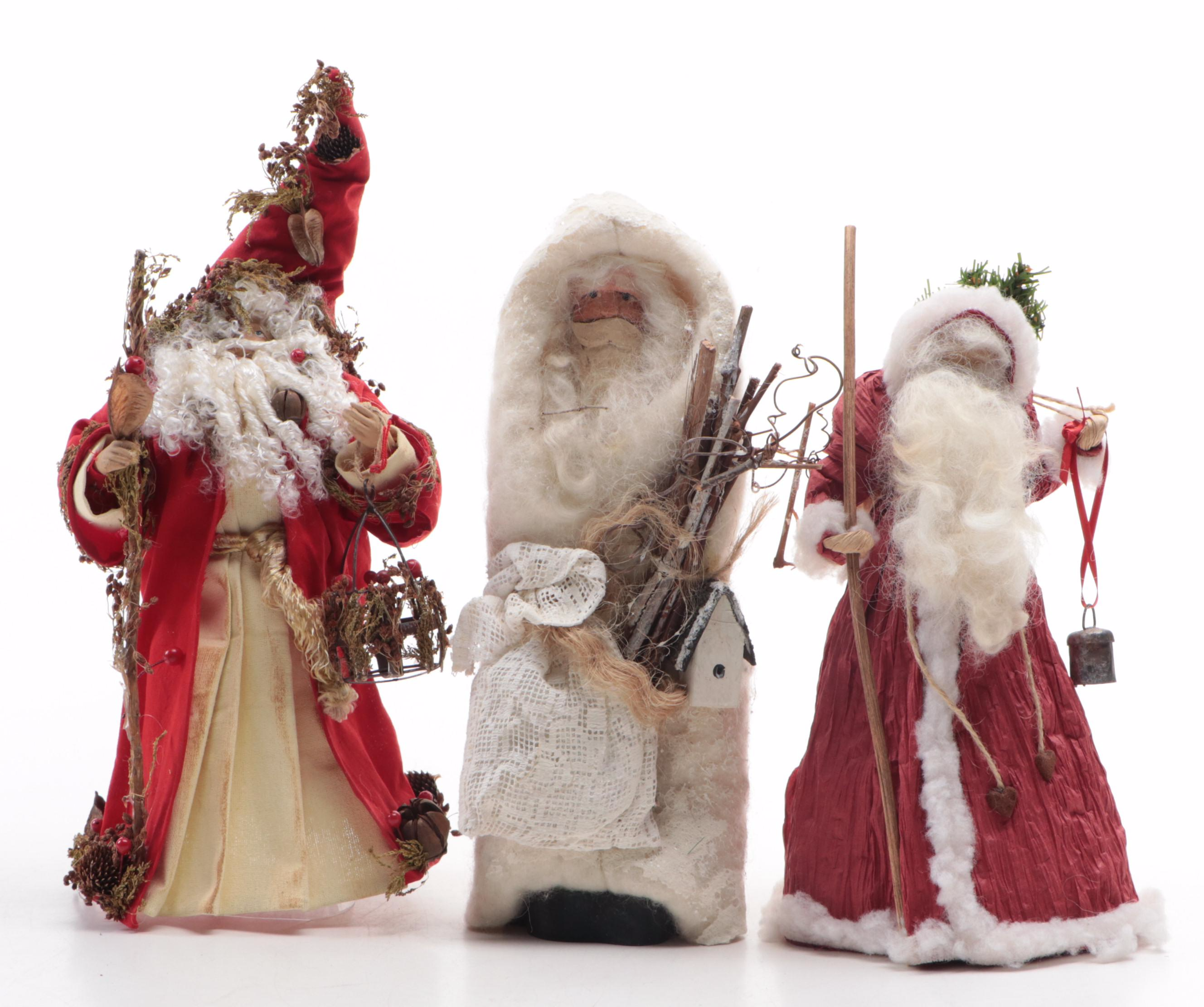 Handmade Wood, Fabric, and Other Santa Claus Figures