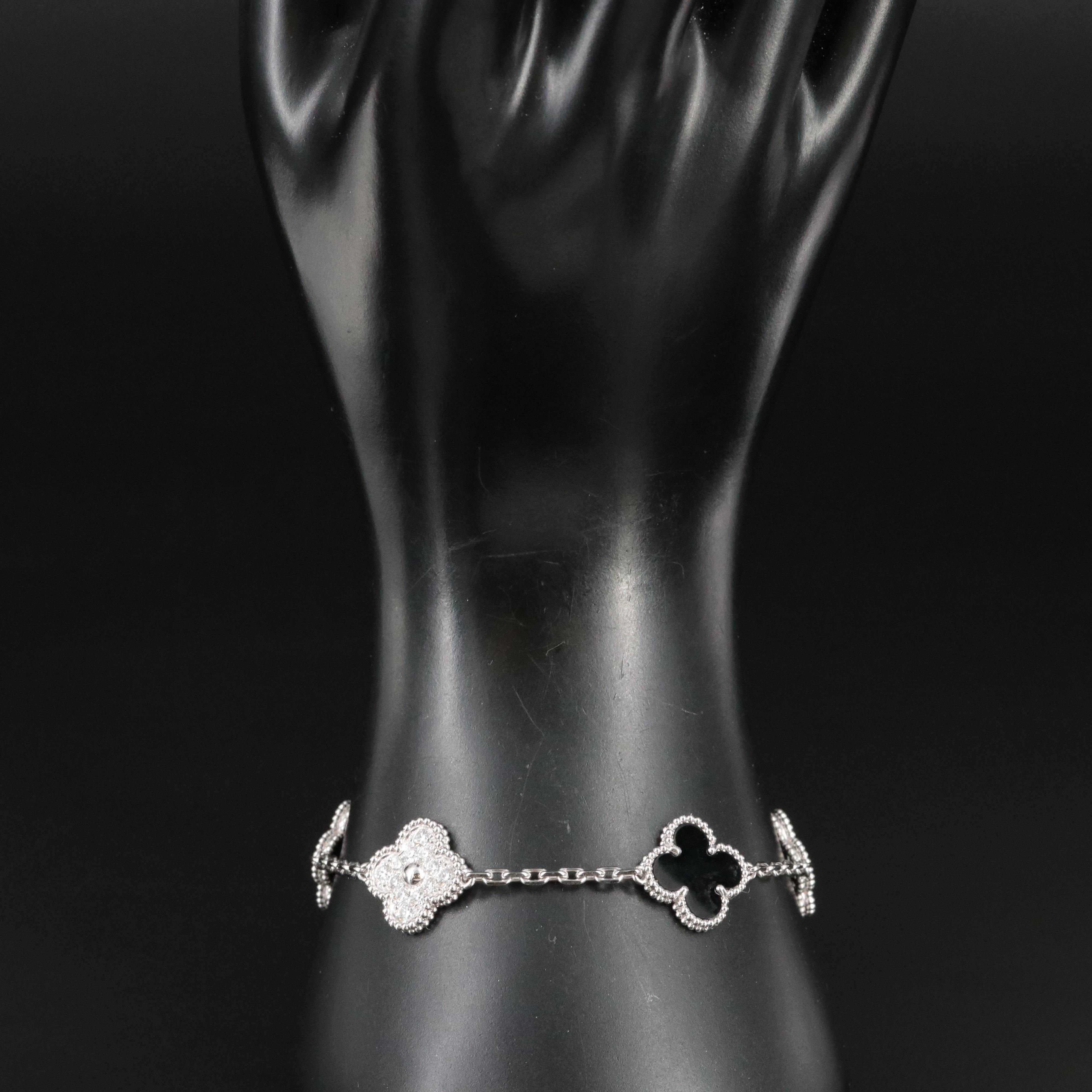 Van Cleef & Arpels Vintage Alhambra 18K 1.08 CTW Diamond and Black Onyx Bracelet