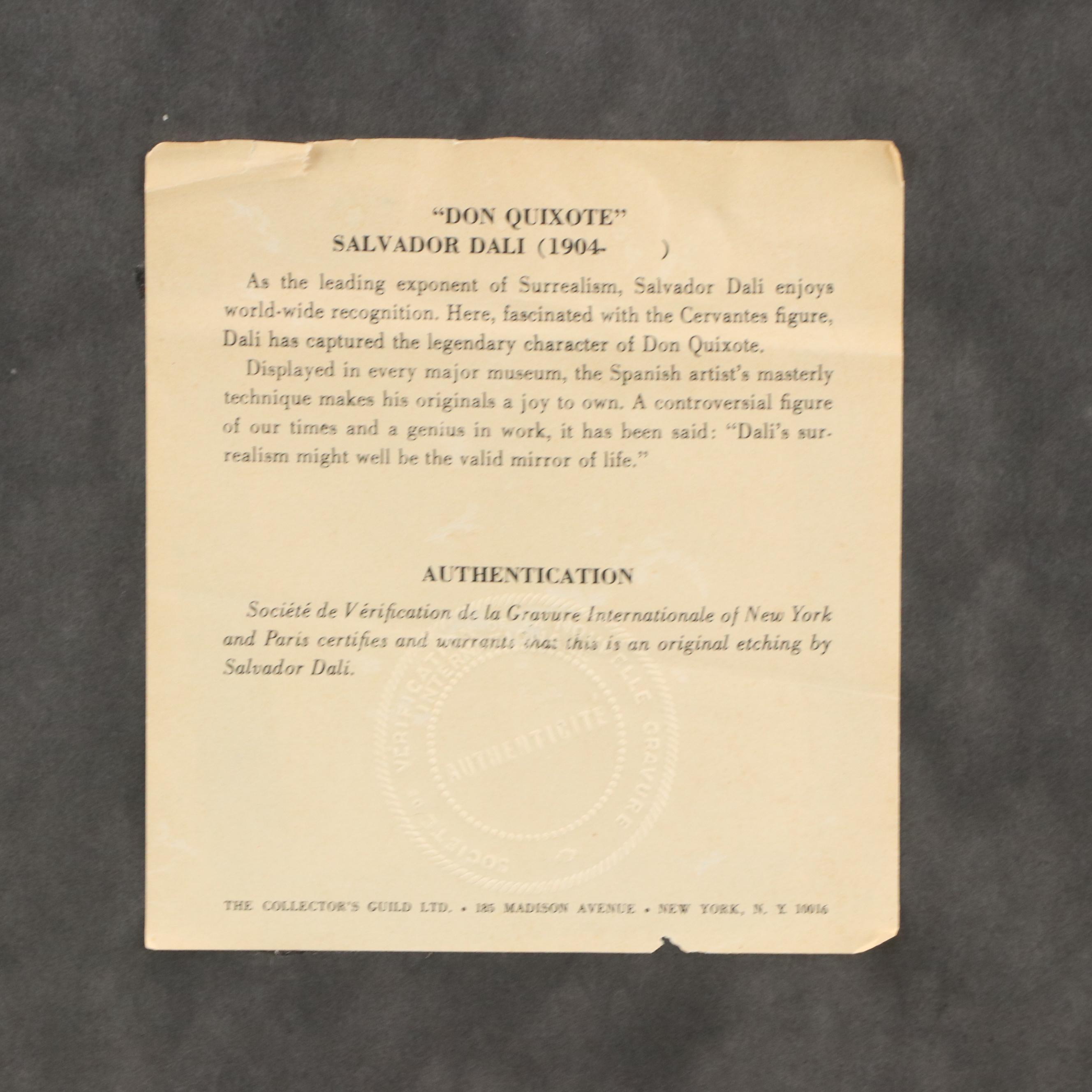 Salvador Dali Restrike Etching "Don Quixote"