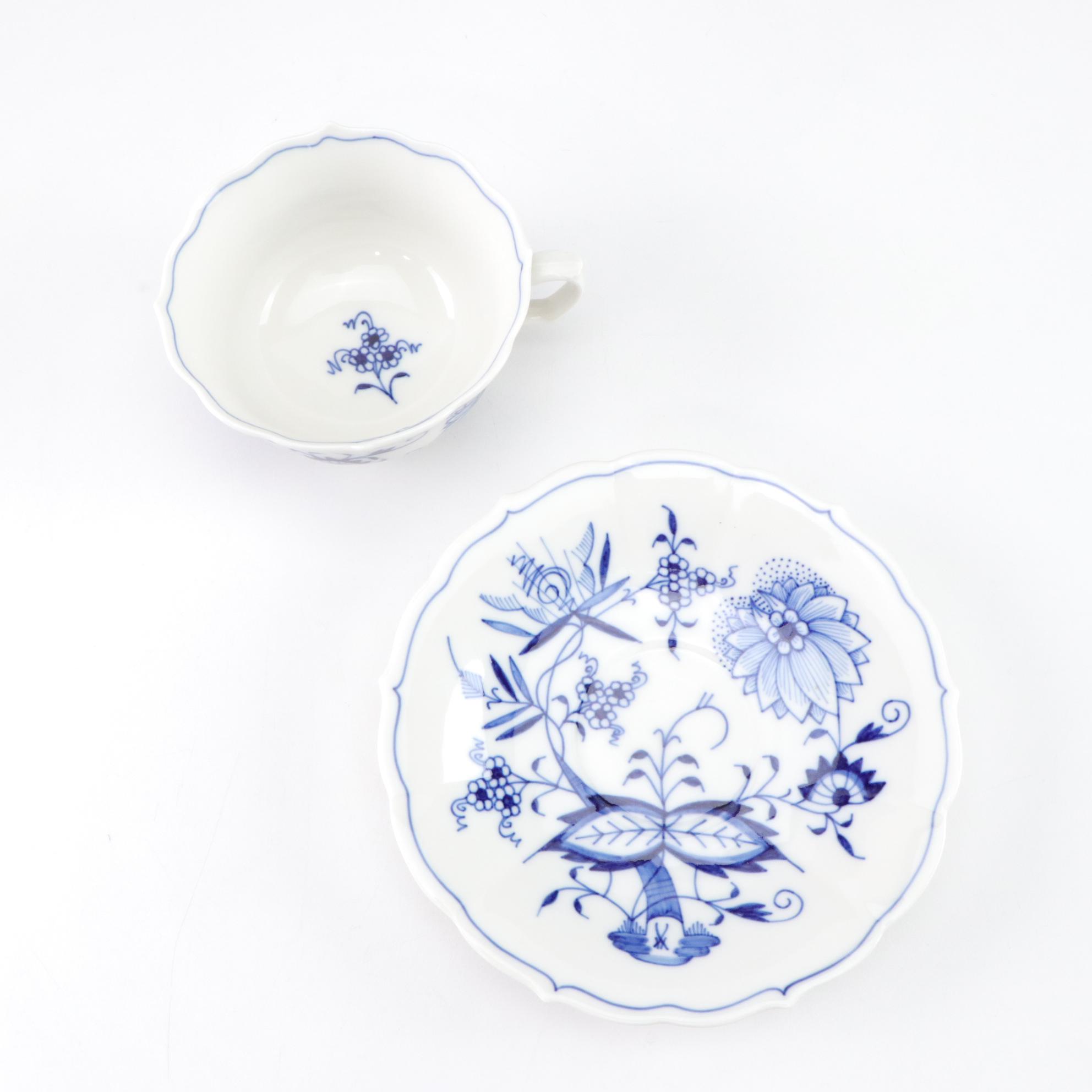 Meissen "Blue Onion" Porcelain Teacup and Saucer