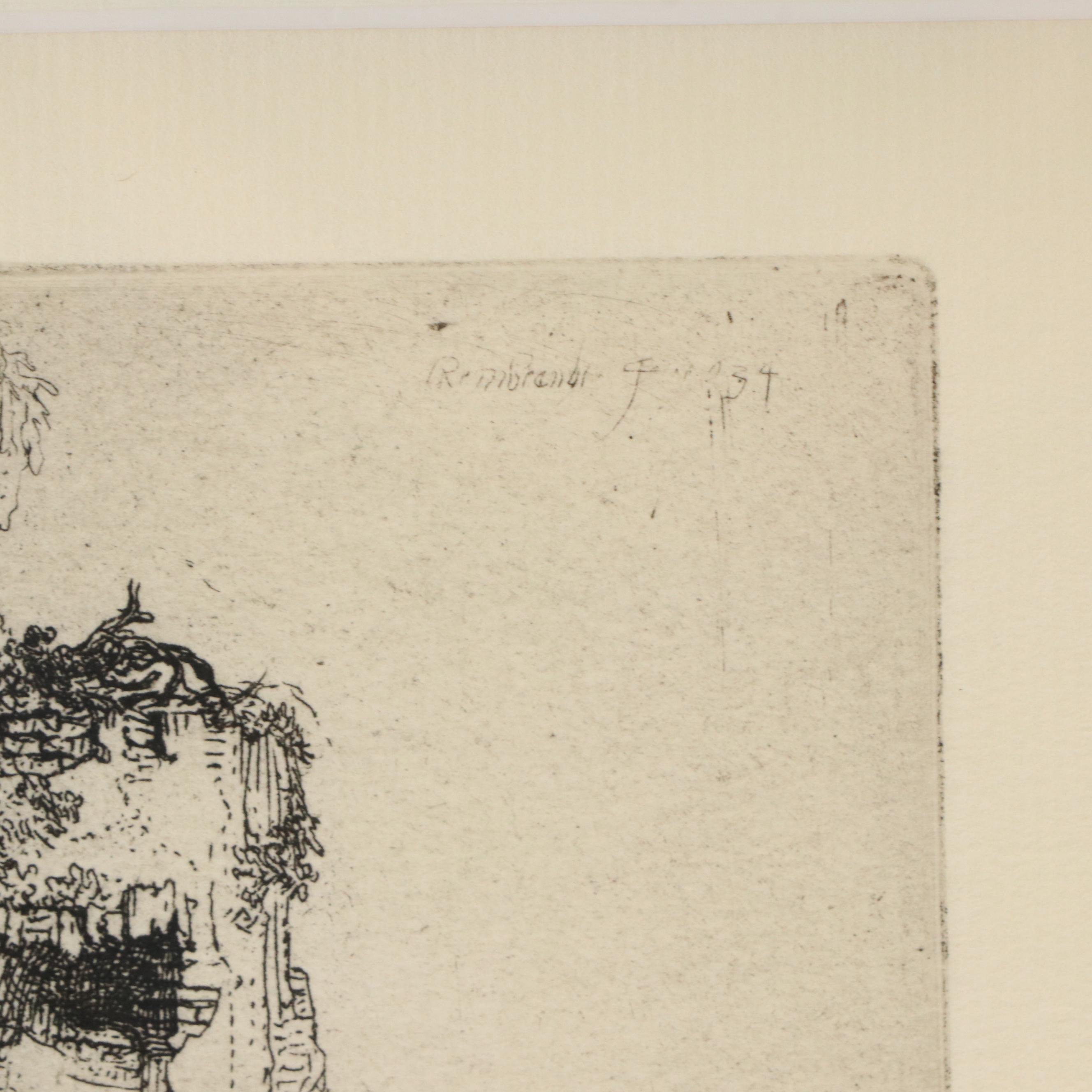 Rembrandt Restrike Etching "Christ and the Woman of Samaria Among Ruins"