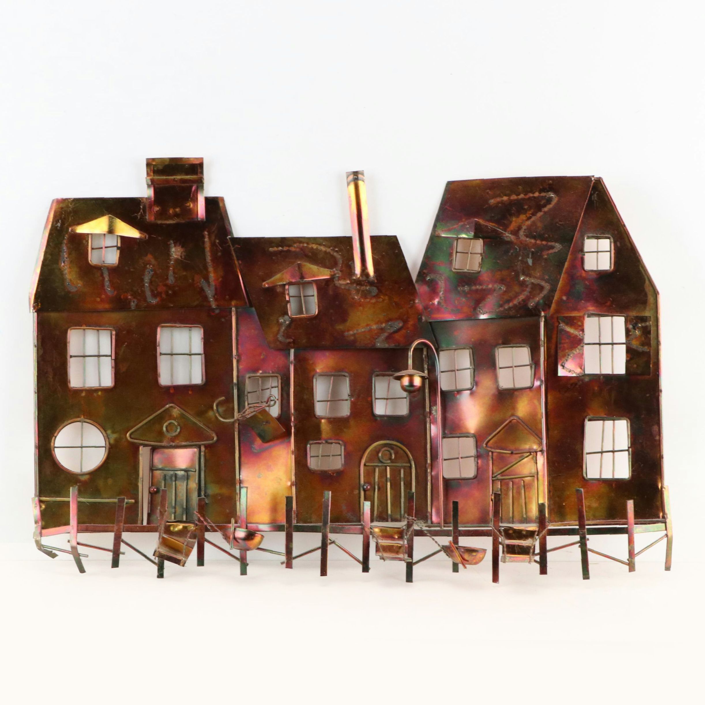Copper Relief Wall Sculpture of Neighborhood Houses
