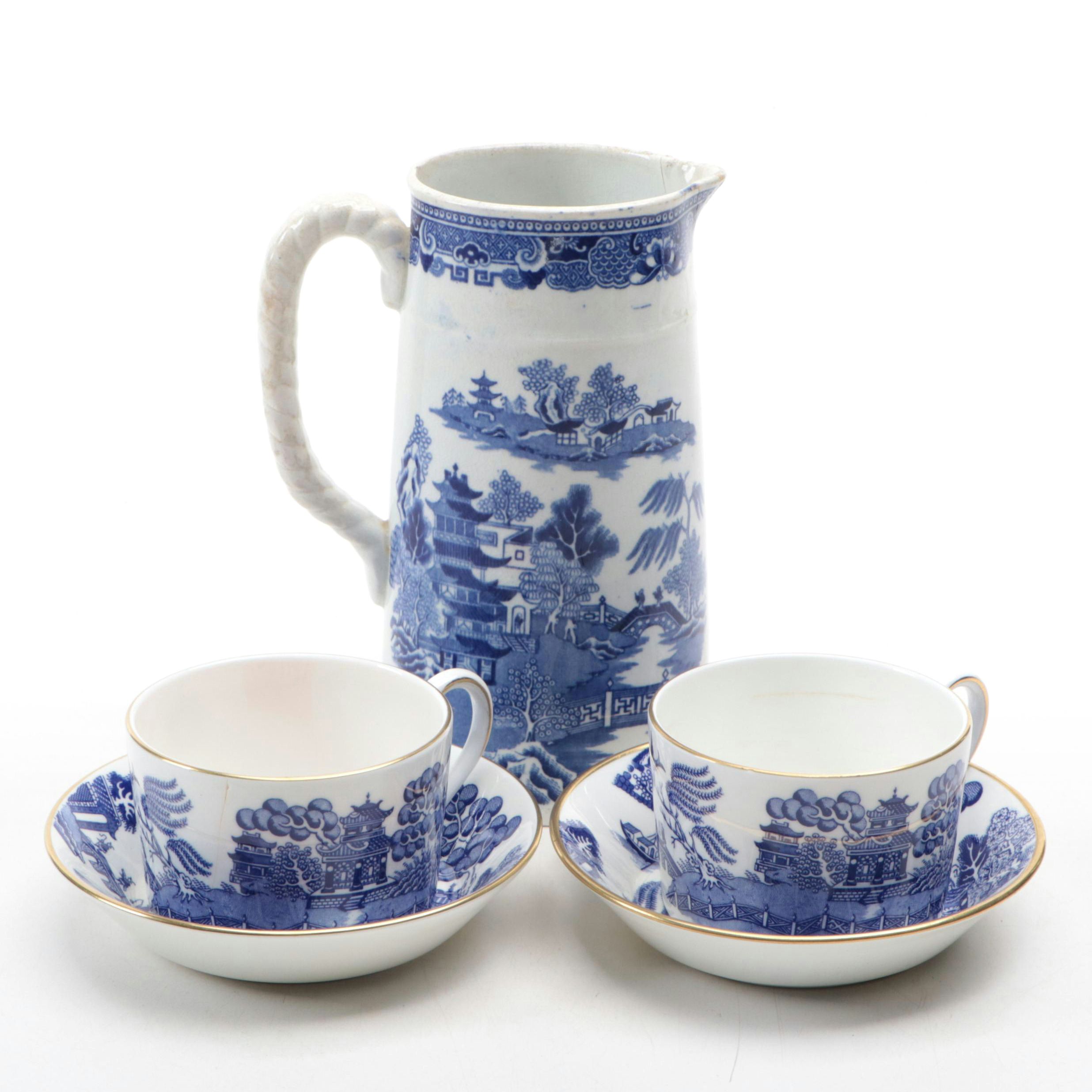 Coalport Bone China "Willow" Cups and Saucers with Ridways Pitcher