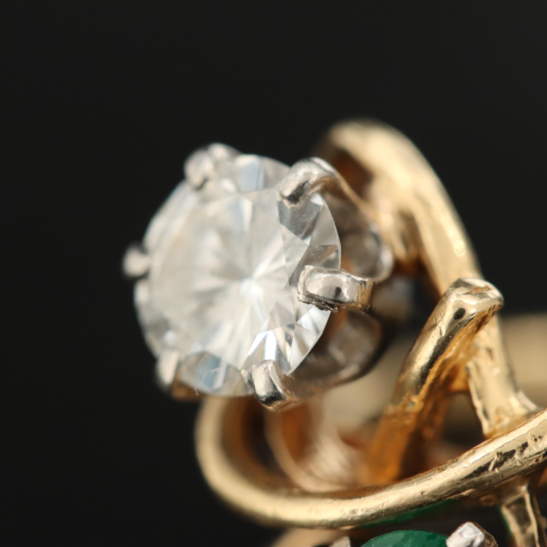 14K Diamond, Ruby, Emerald and Sapphire Ring with Palladium Accent