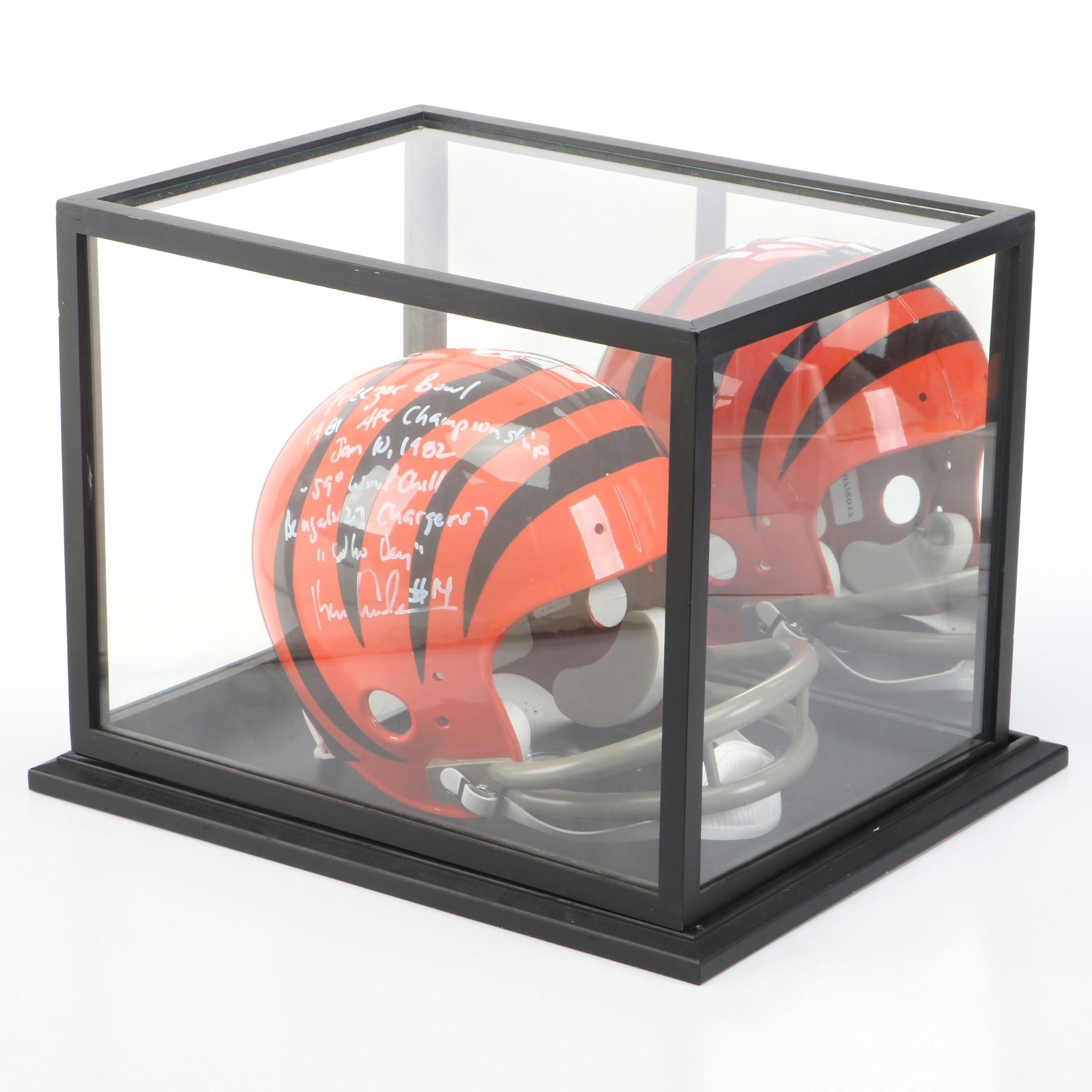 Ken Anderson Signed and Inscribed Cincinnati Bengals Helmet with Display