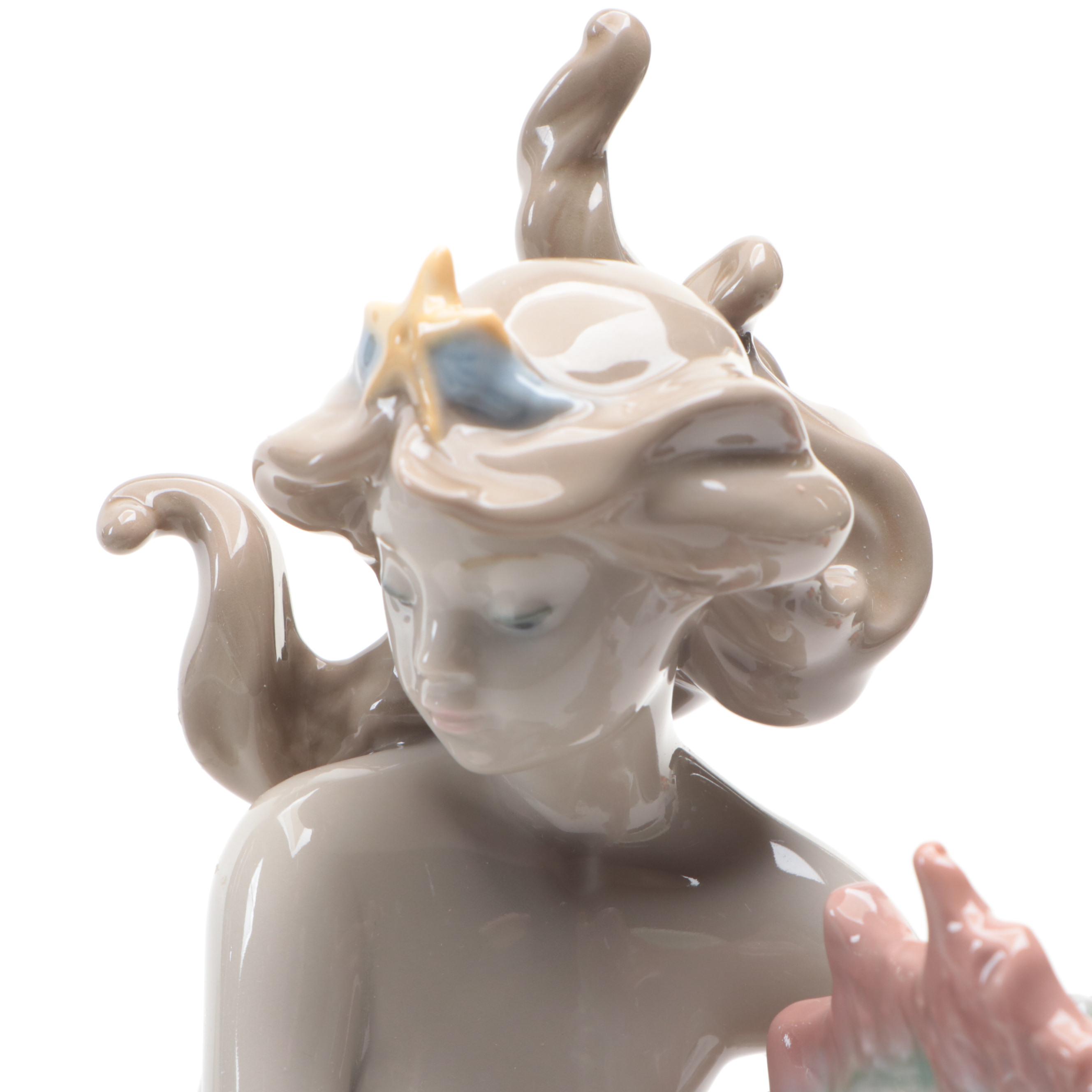 Lladró Artist Signed "Beneath The Waves" Porcelain Mermaid