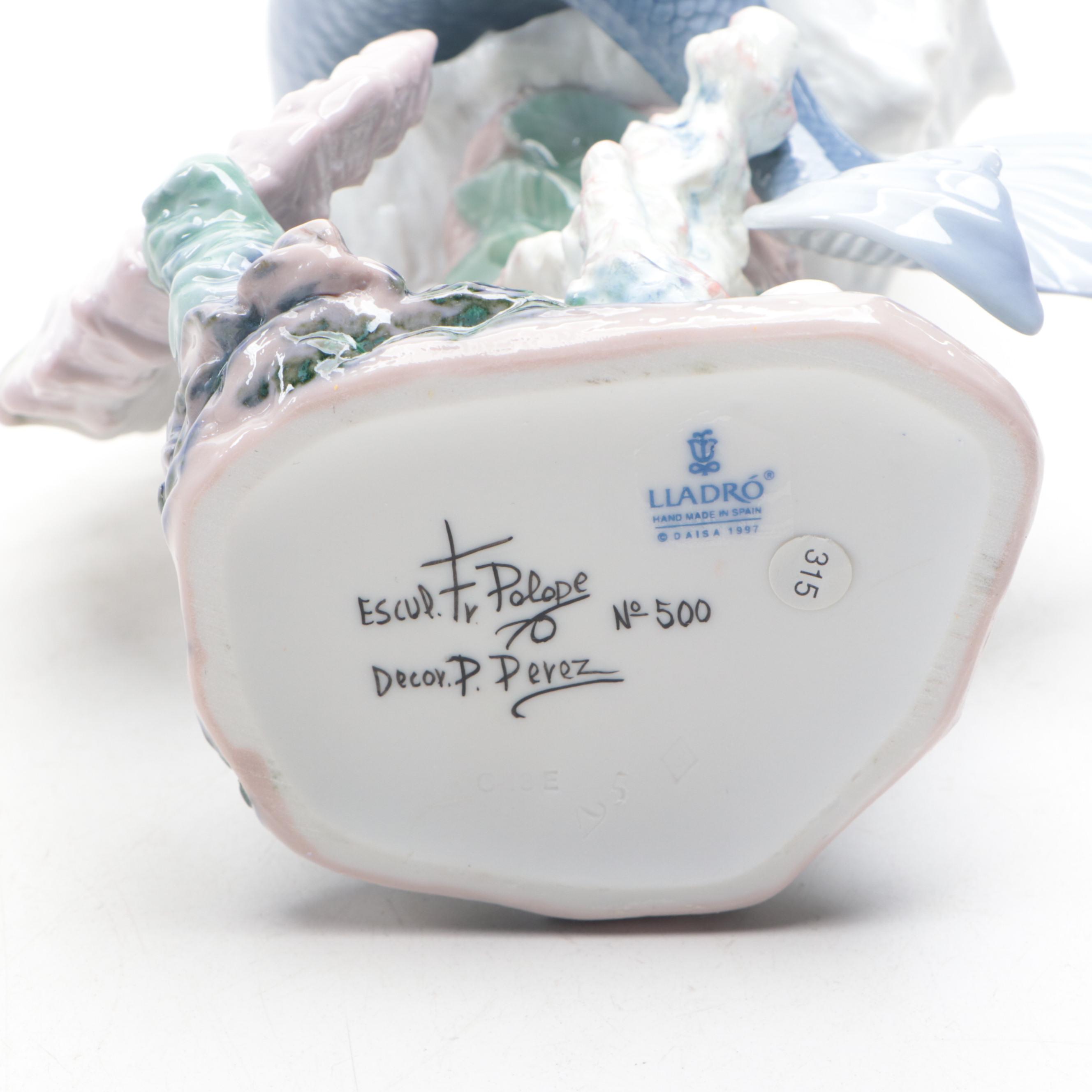 Lladró Artist Signed "Beneath The Waves" Porcelain Mermaid