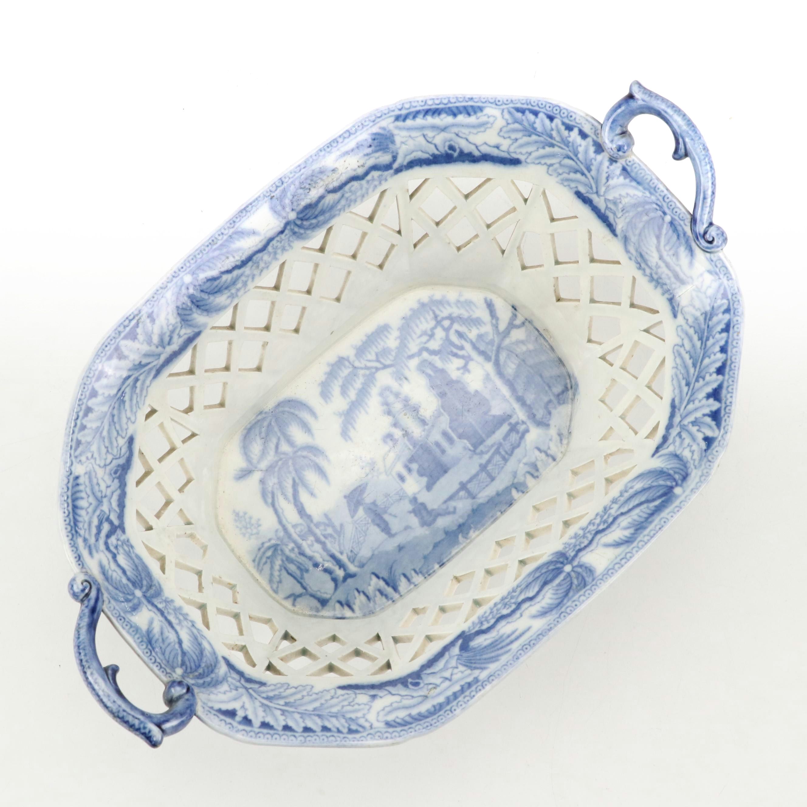 Davenport Pearlware Chinoiserie Ruins Chestnut Basket, ca. 1800-1805