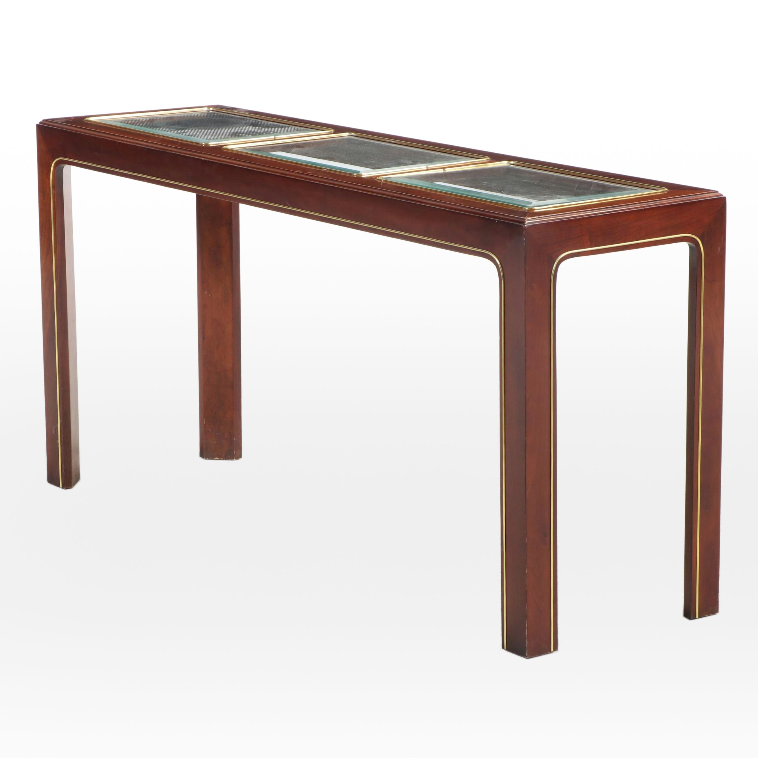 Post-Modernist Cherrywood and Glass Top Console Table, Late 20th Century