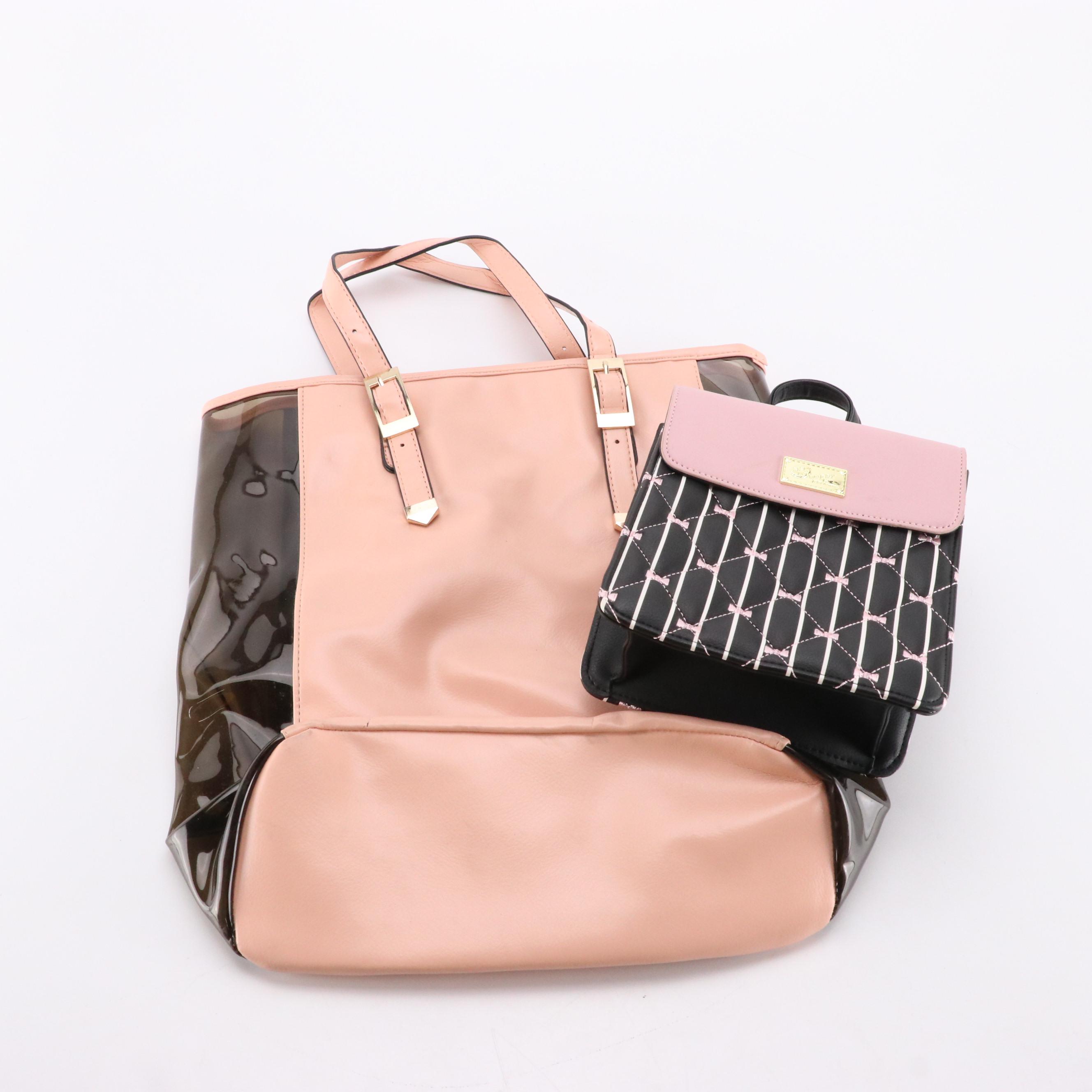 Betsey Johnson Bow Embroidered Faux Leather Mini Backpack, Other Leather Tote