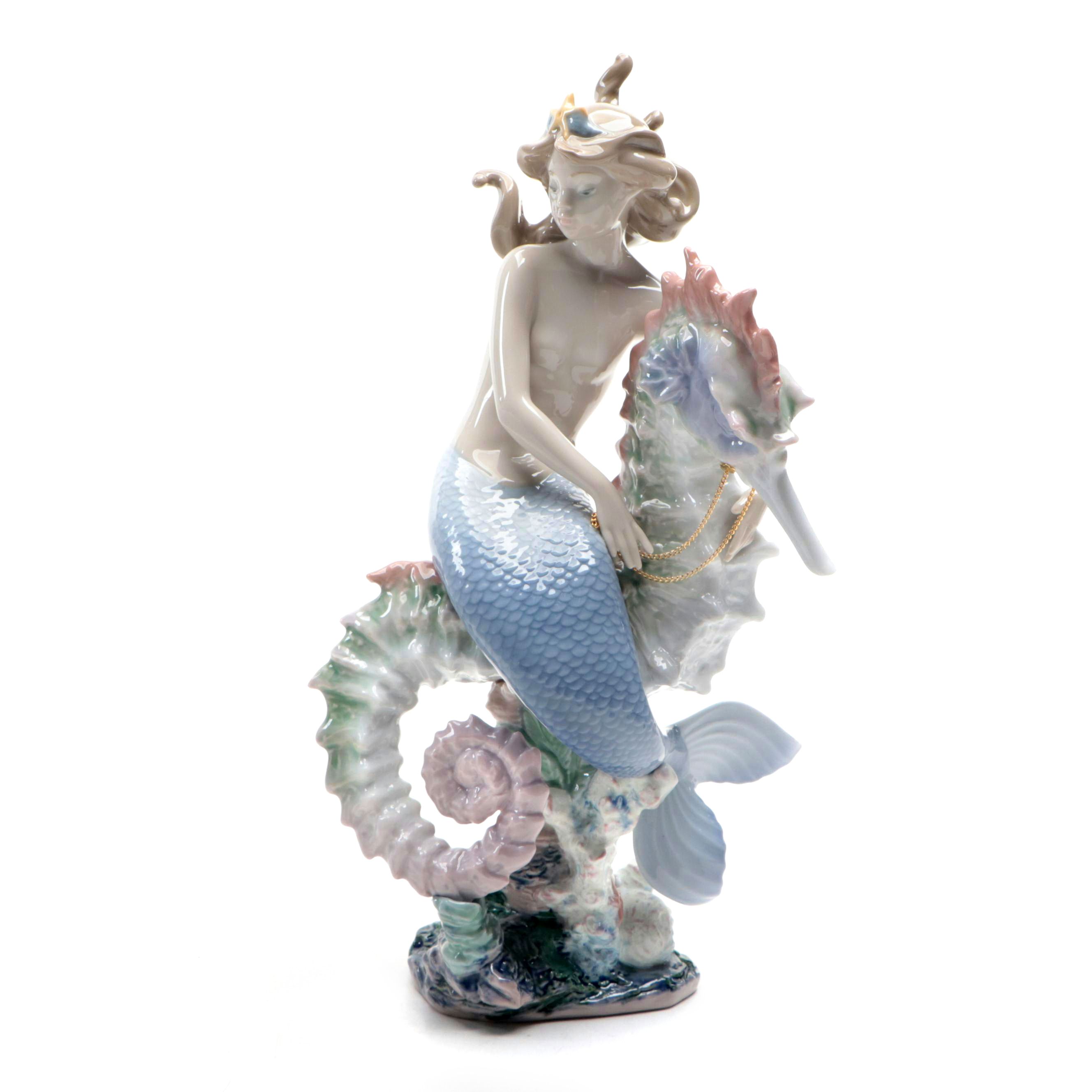 Lladró Artist Signed "Beneath The Waves" Porcelain Mermaid