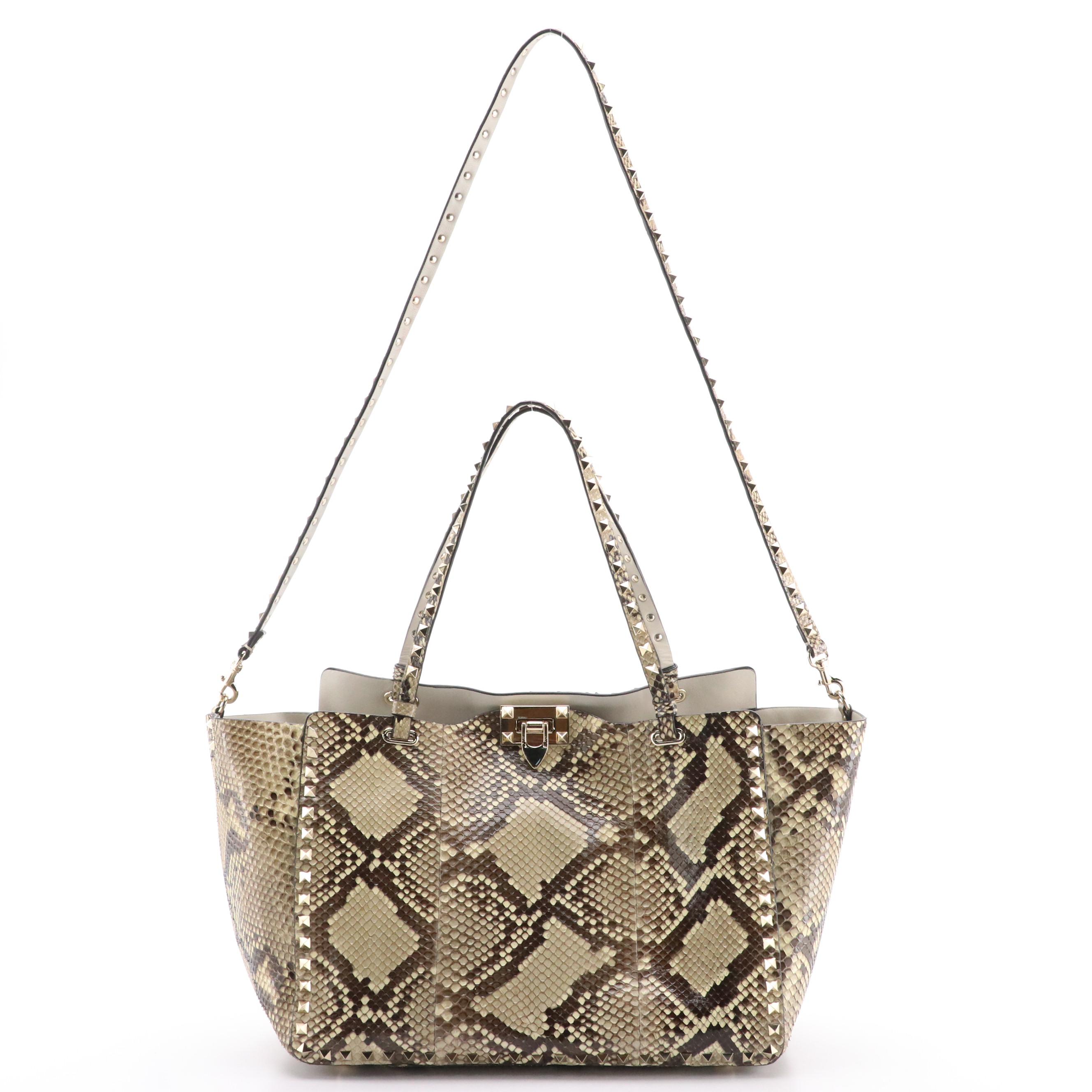 Valentino Large Rockstud Trapeze Two-Way Shoulder Bag in Python Skin