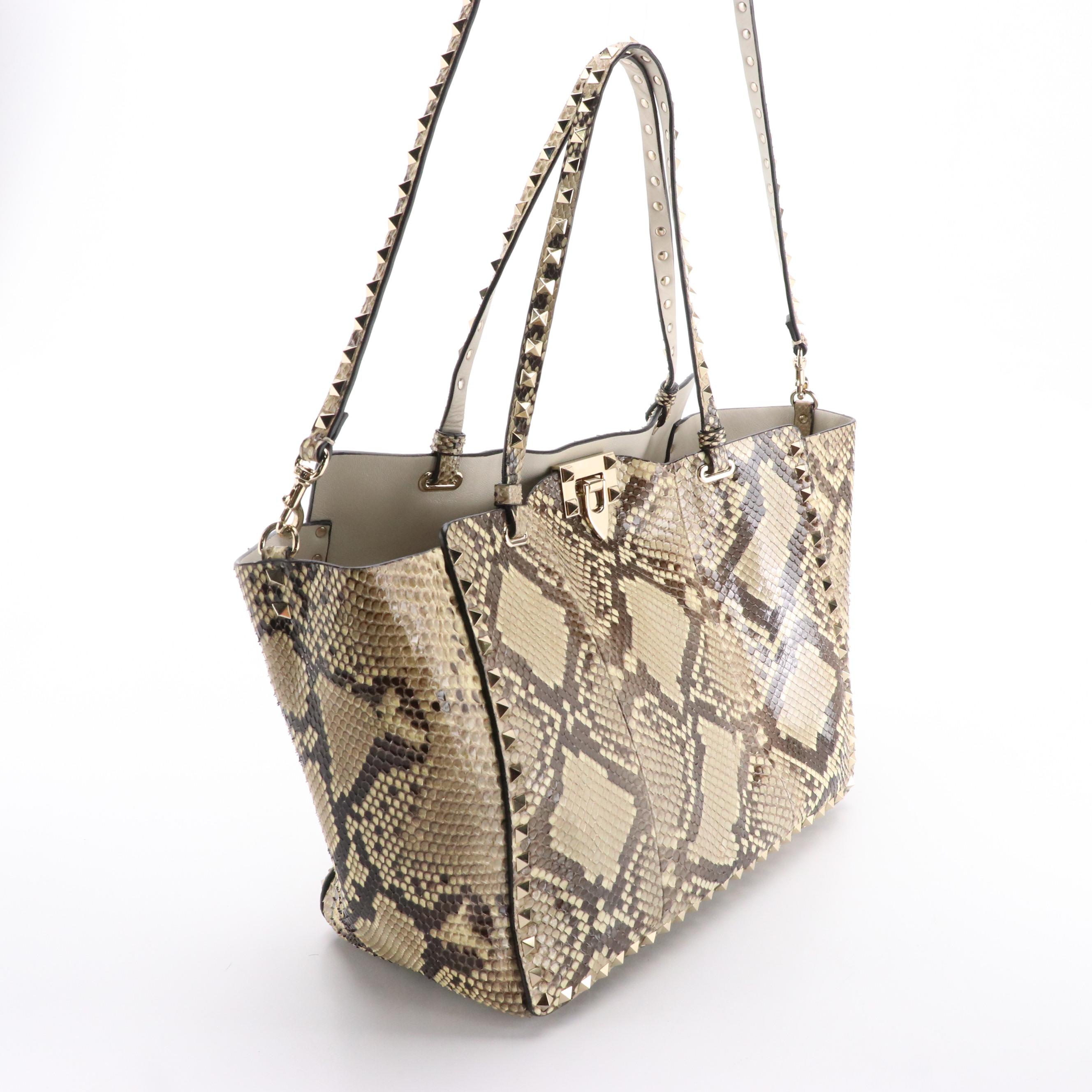 Valentino Large Rockstud Trapeze Two-Way Shoulder Bag in Python Skin