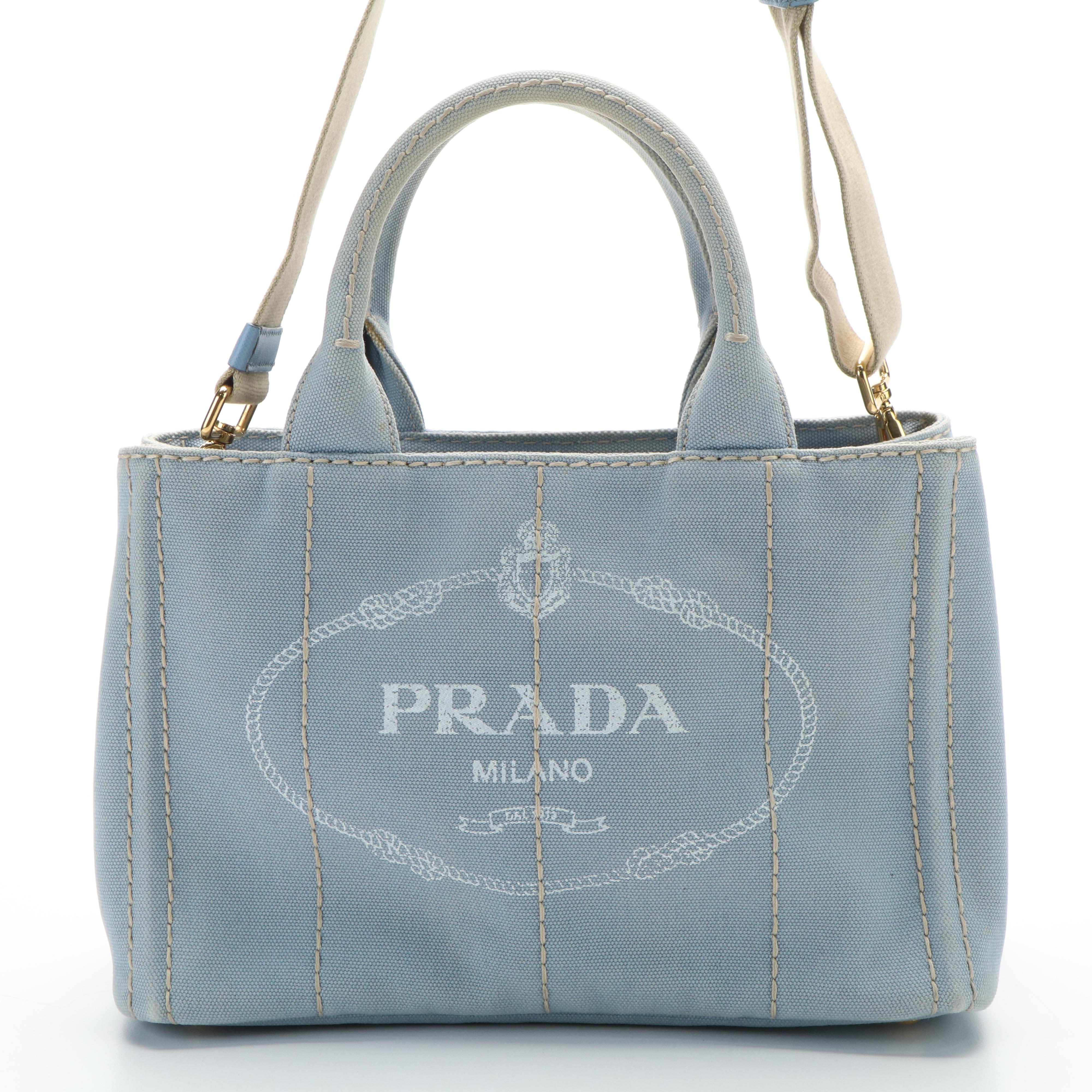 Prada Canapa Tiangle Logo Tote in Blue Denim