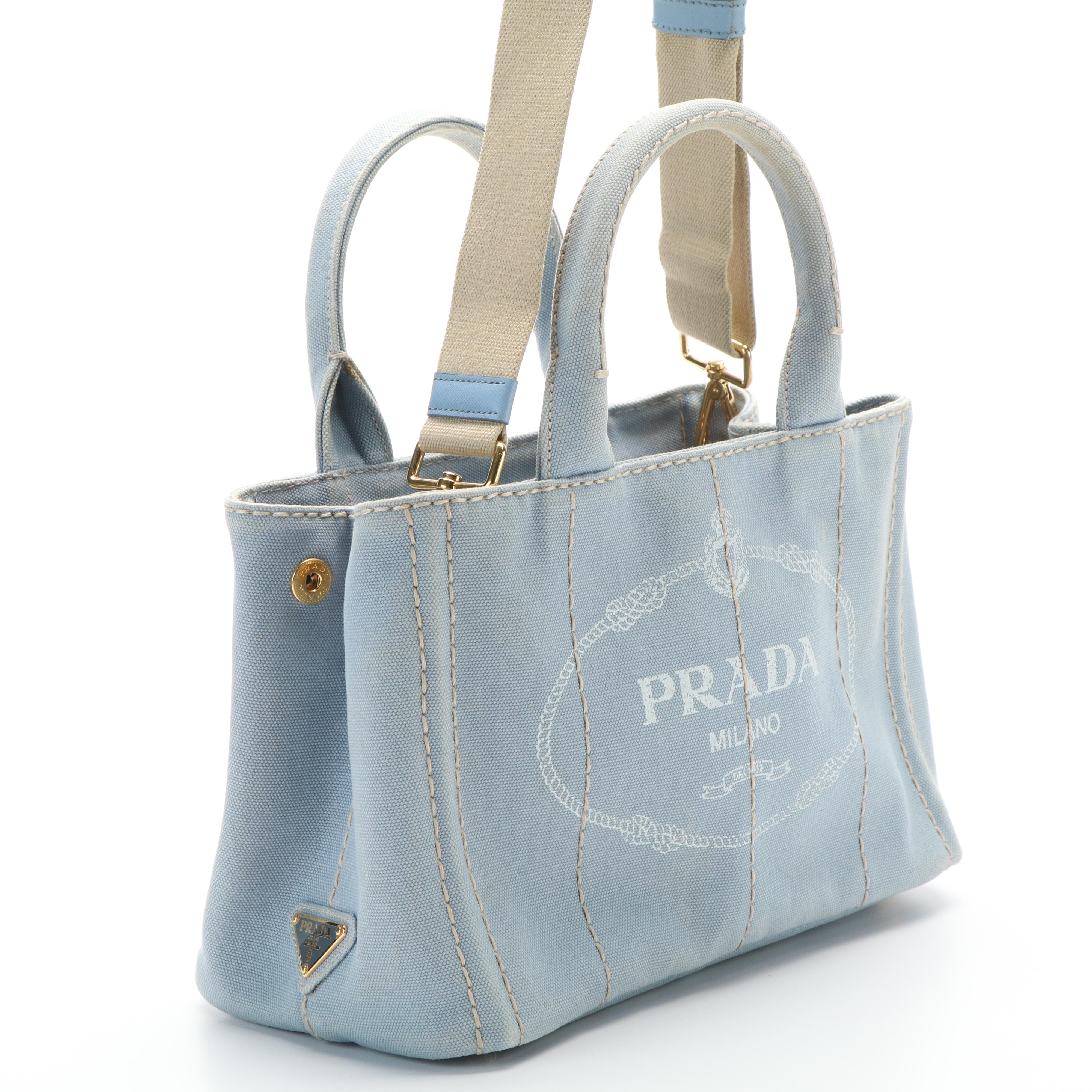 Prada Canapa Tiangle Logo Tote in Blue Denim