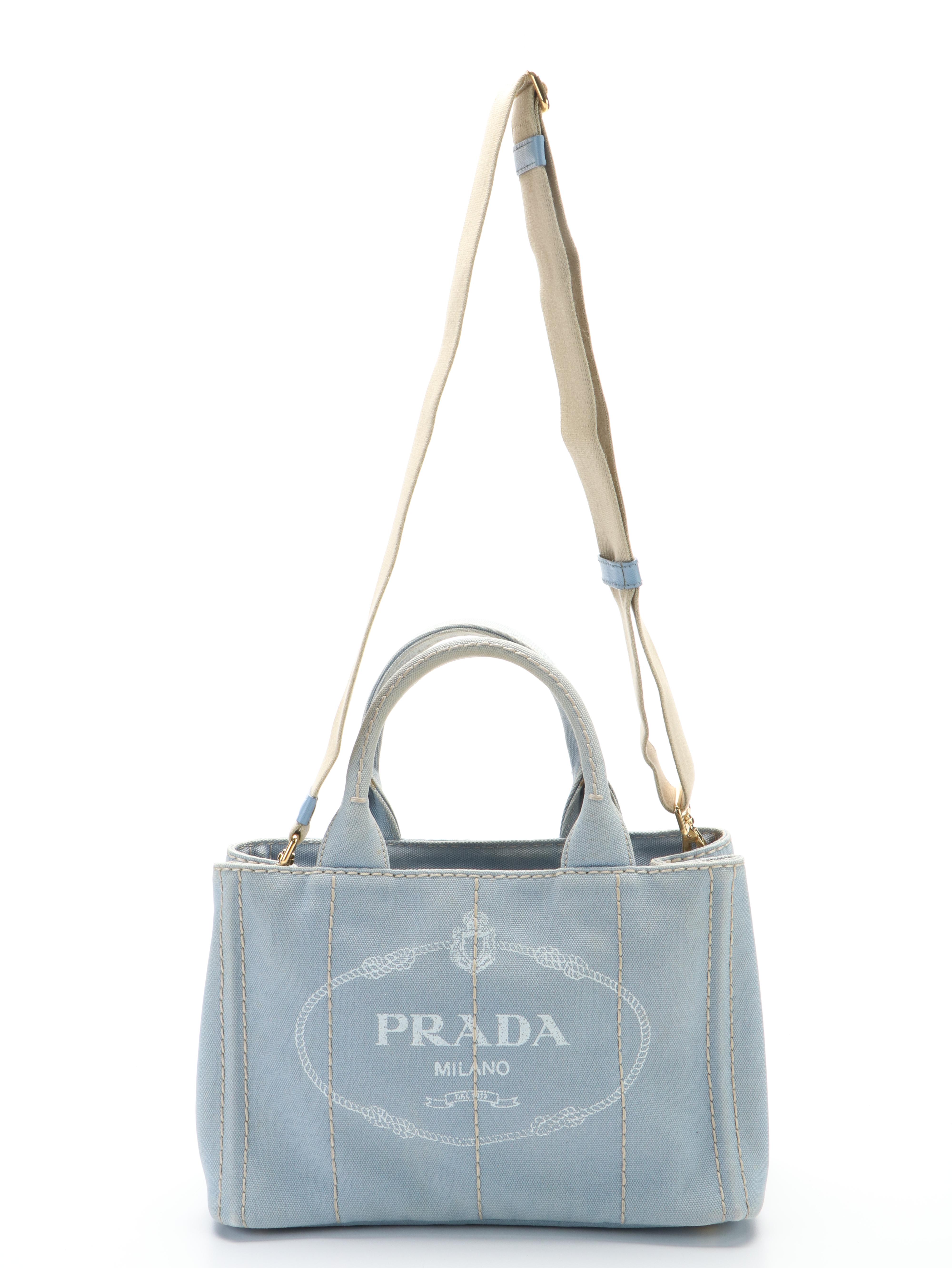 Prada Canapa Tiangle Logo Tote in Blue Denim