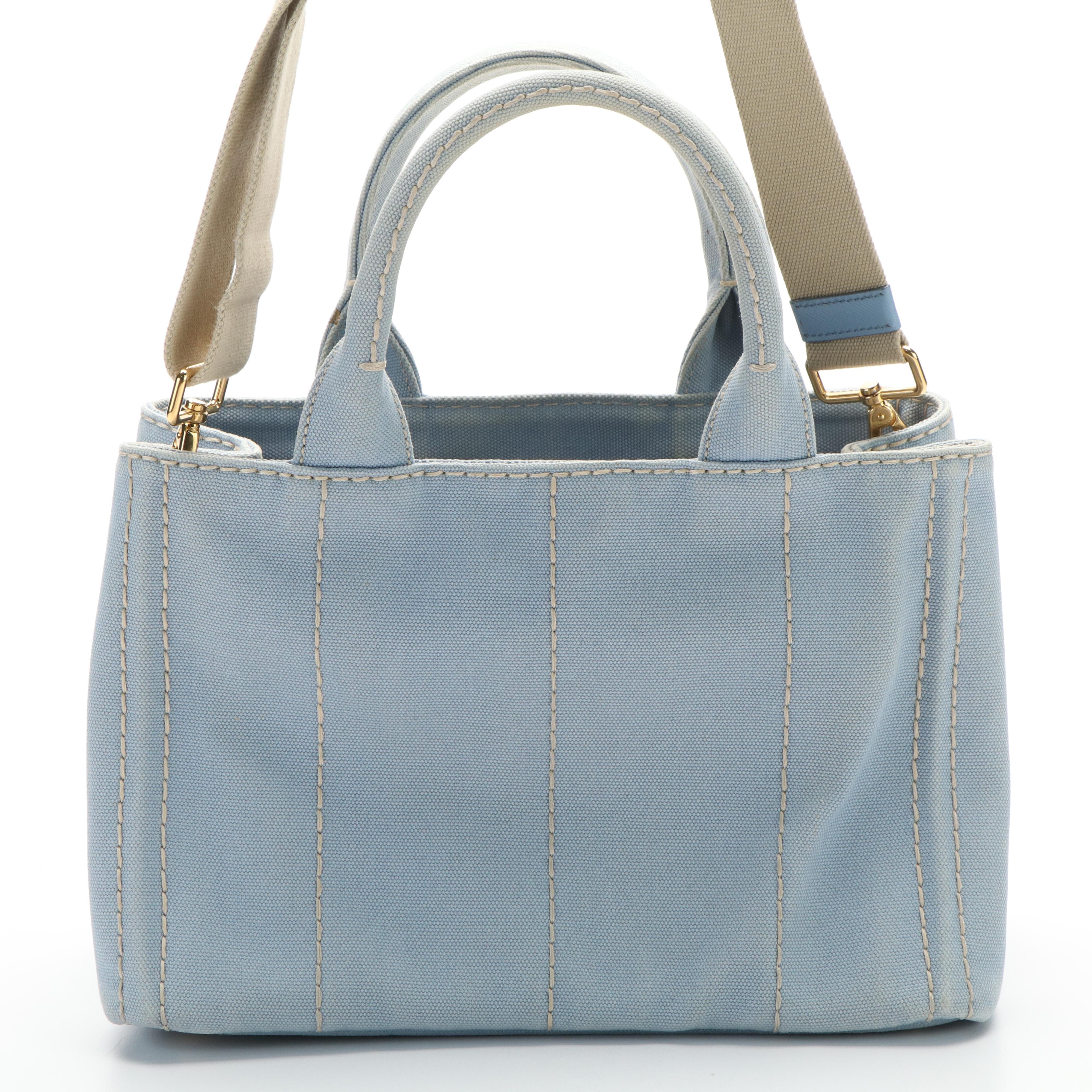Prada Canapa Tiangle Logo Tote in Blue Denim