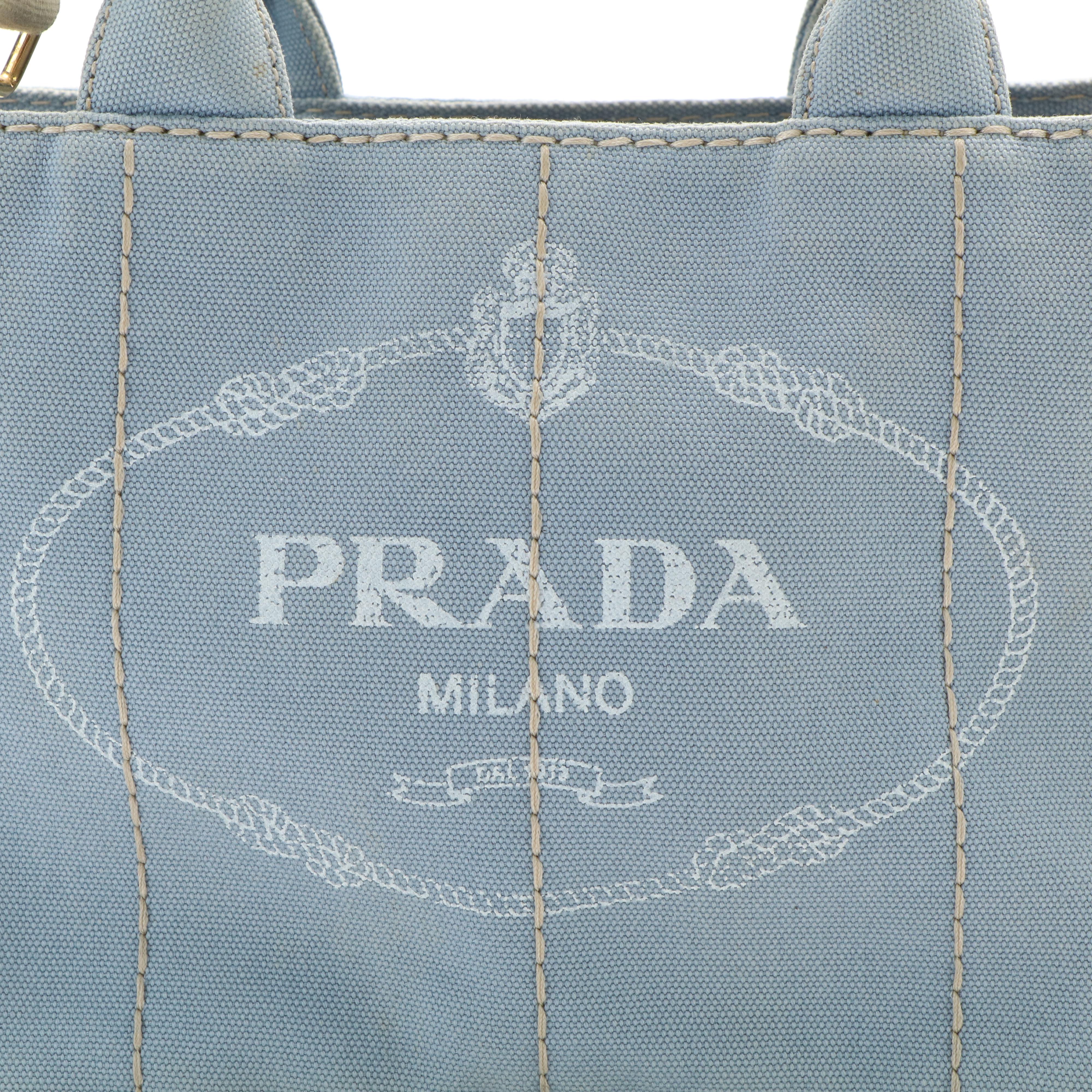 Prada Canapa Tiangle Logo Tote in Blue Denim