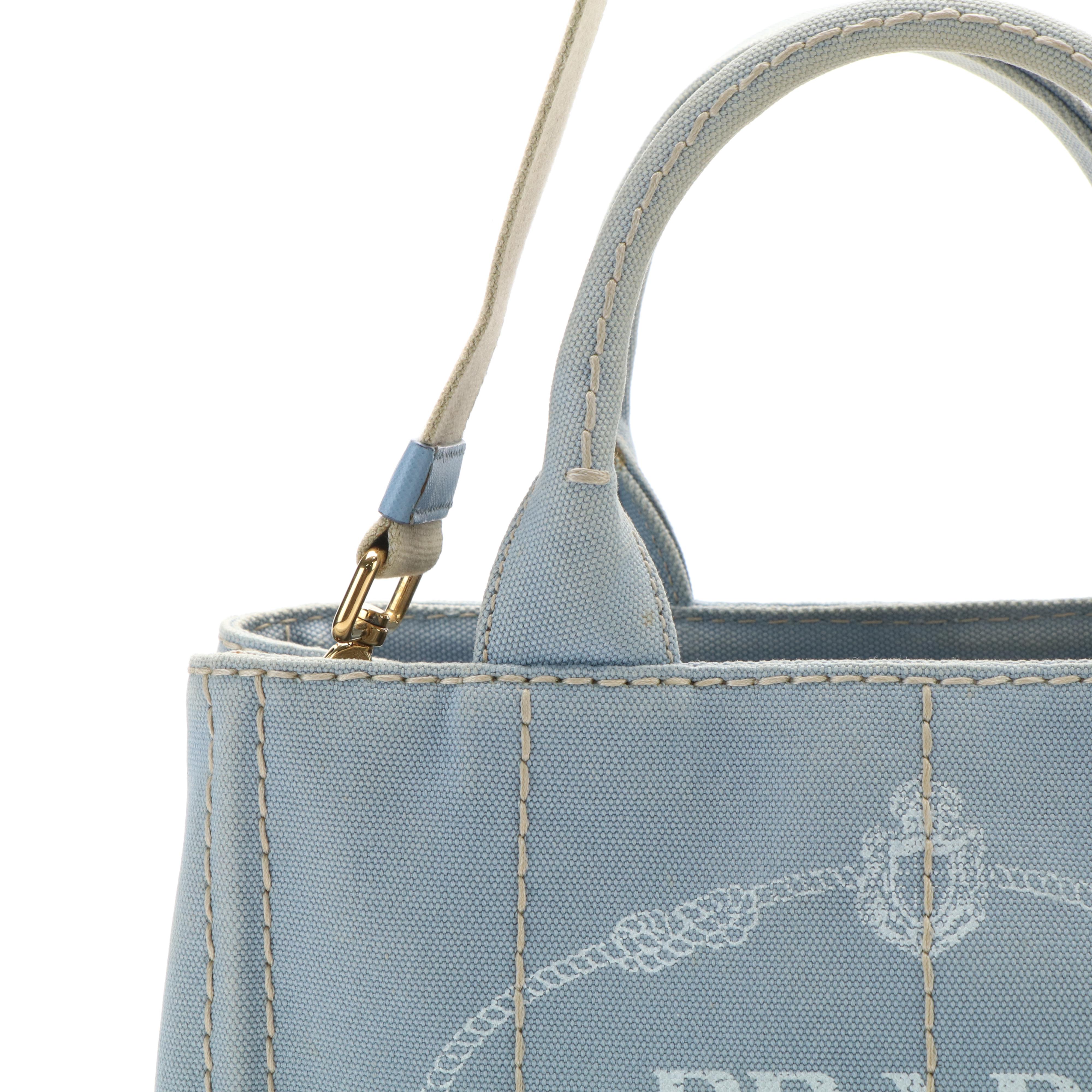 Prada Canapa Tiangle Logo Tote in Blue Denim