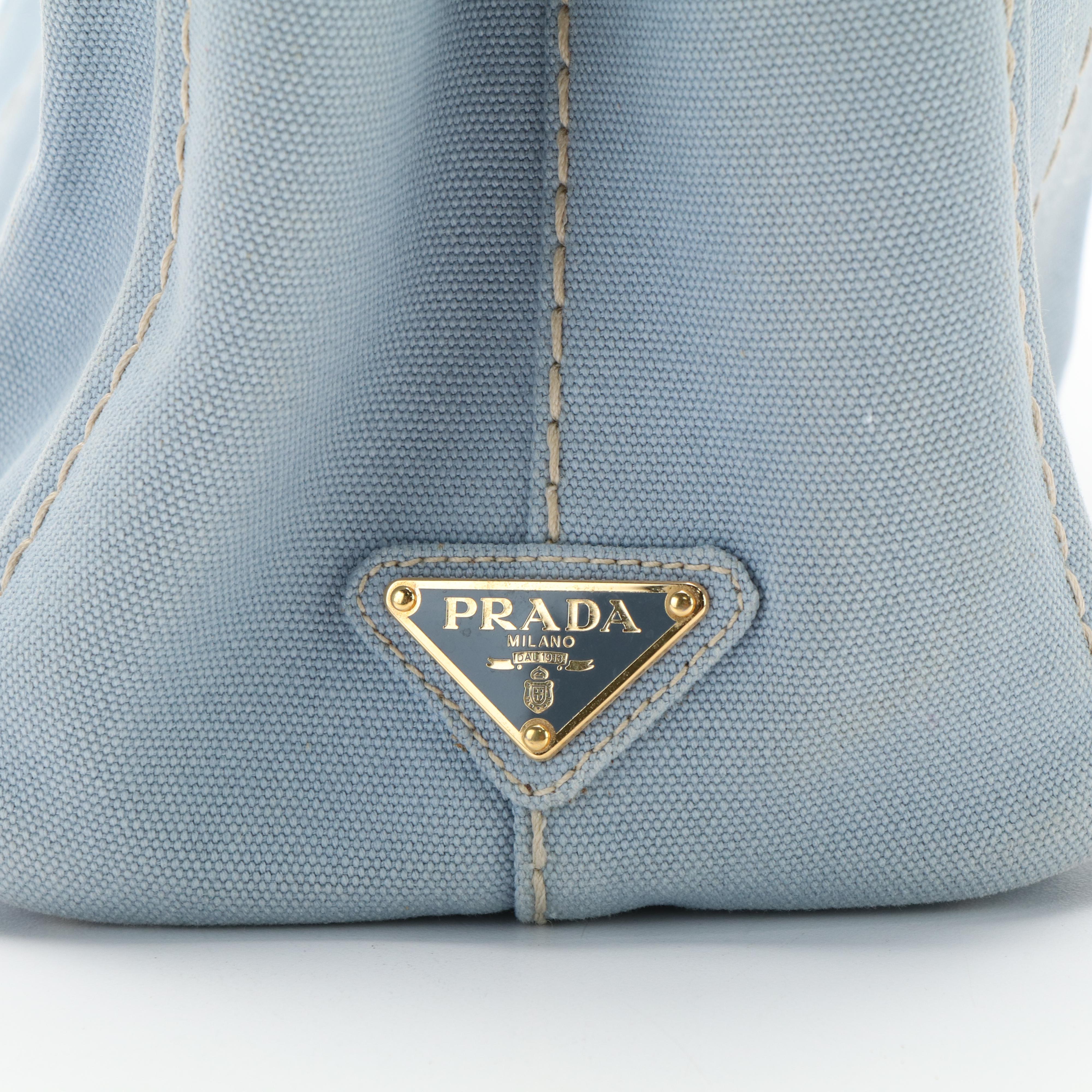 Prada Canapa Tiangle Logo Tote in Blue Denim