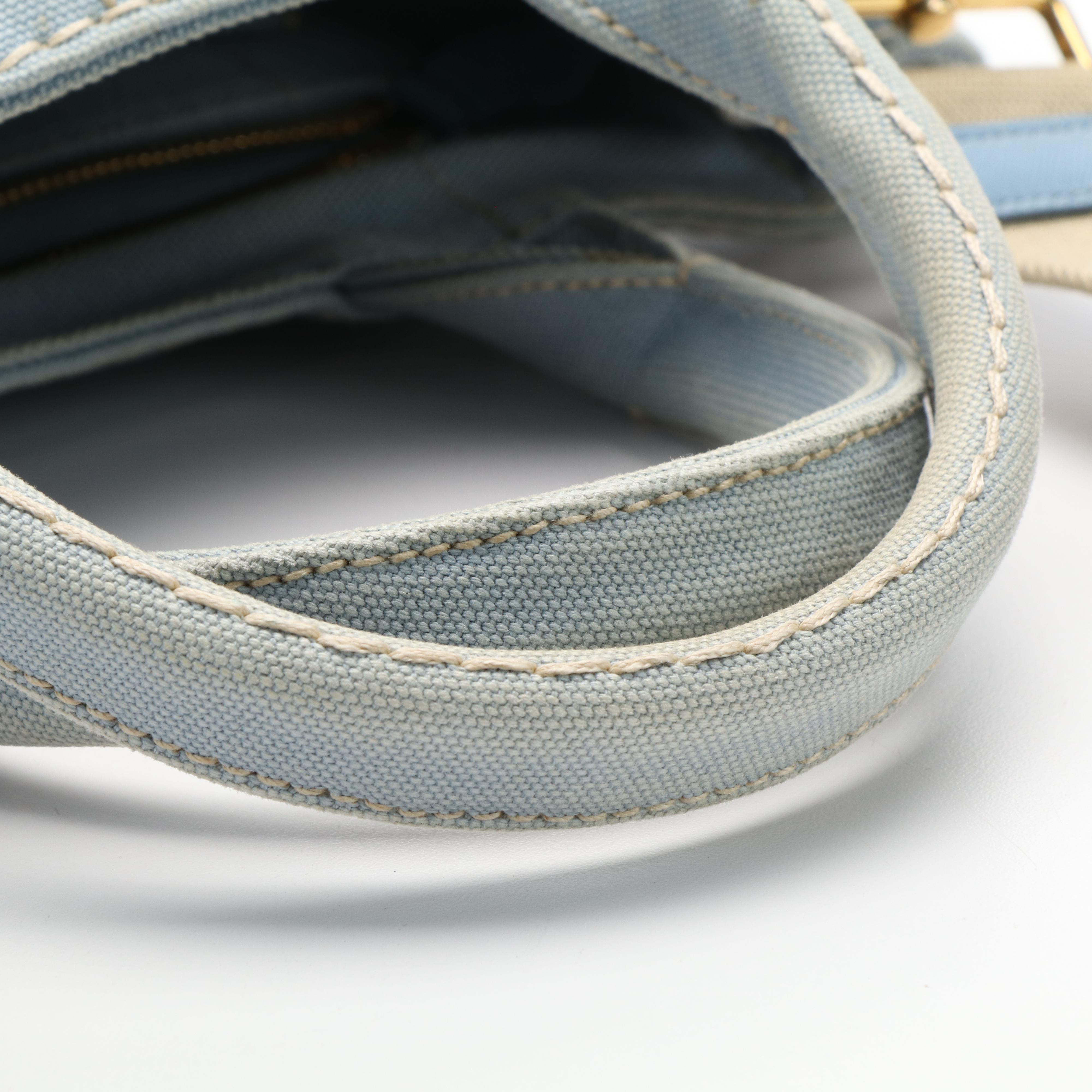 Prada Canapa Tiangle Logo Tote in Blue Denim