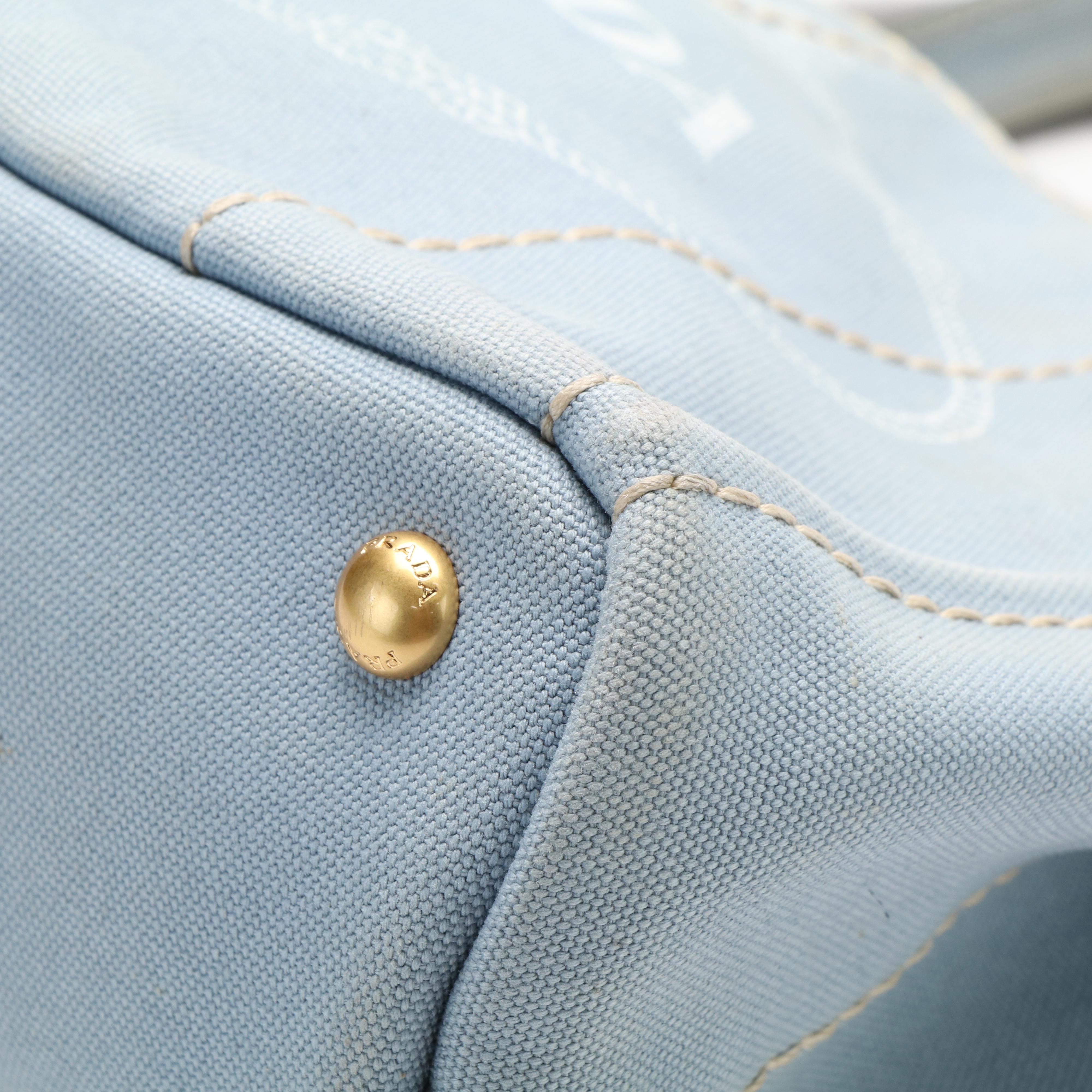 Prada Canapa Tiangle Logo Tote in Blue Denim