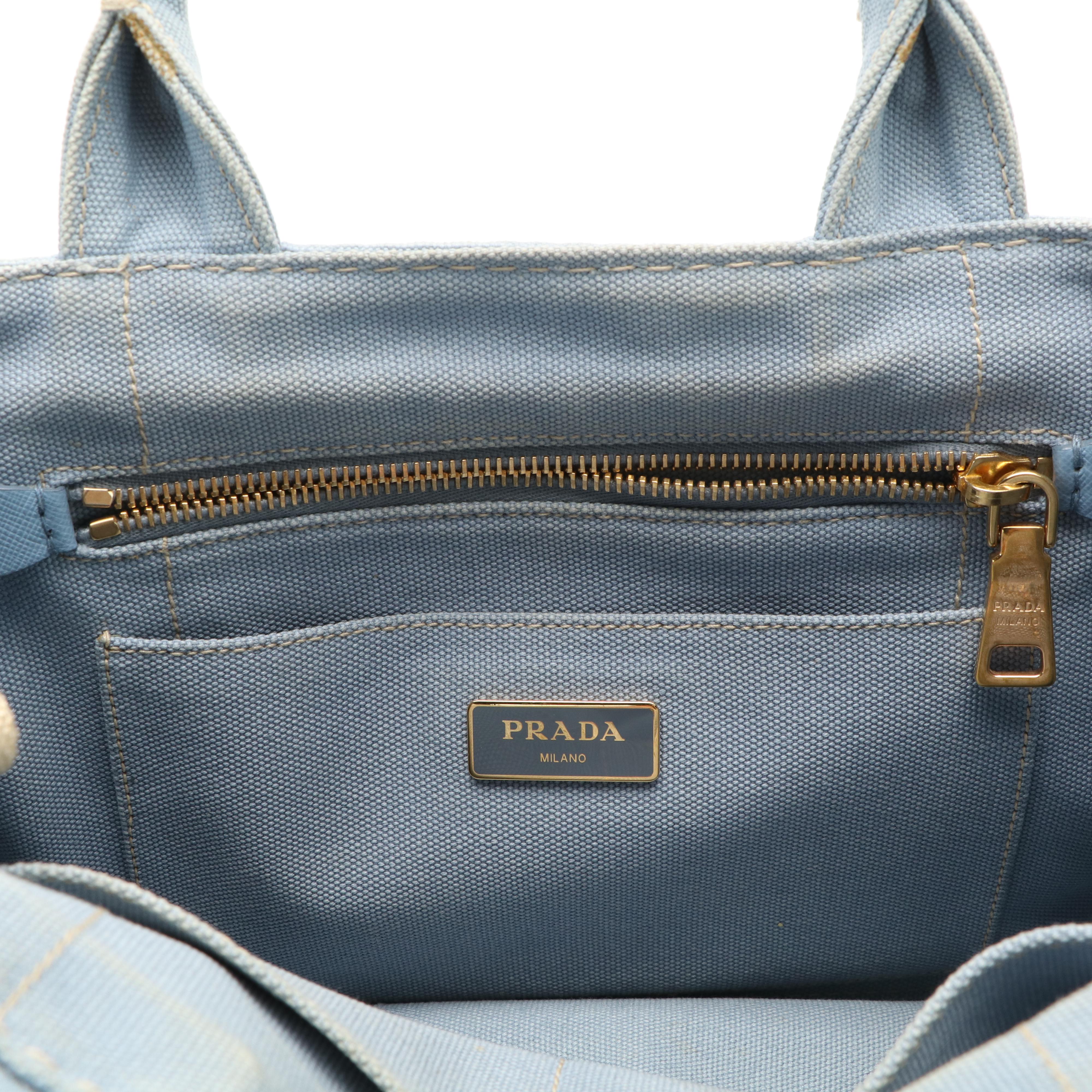 Prada Canapa Tiangle Logo Tote in Blue Denim
