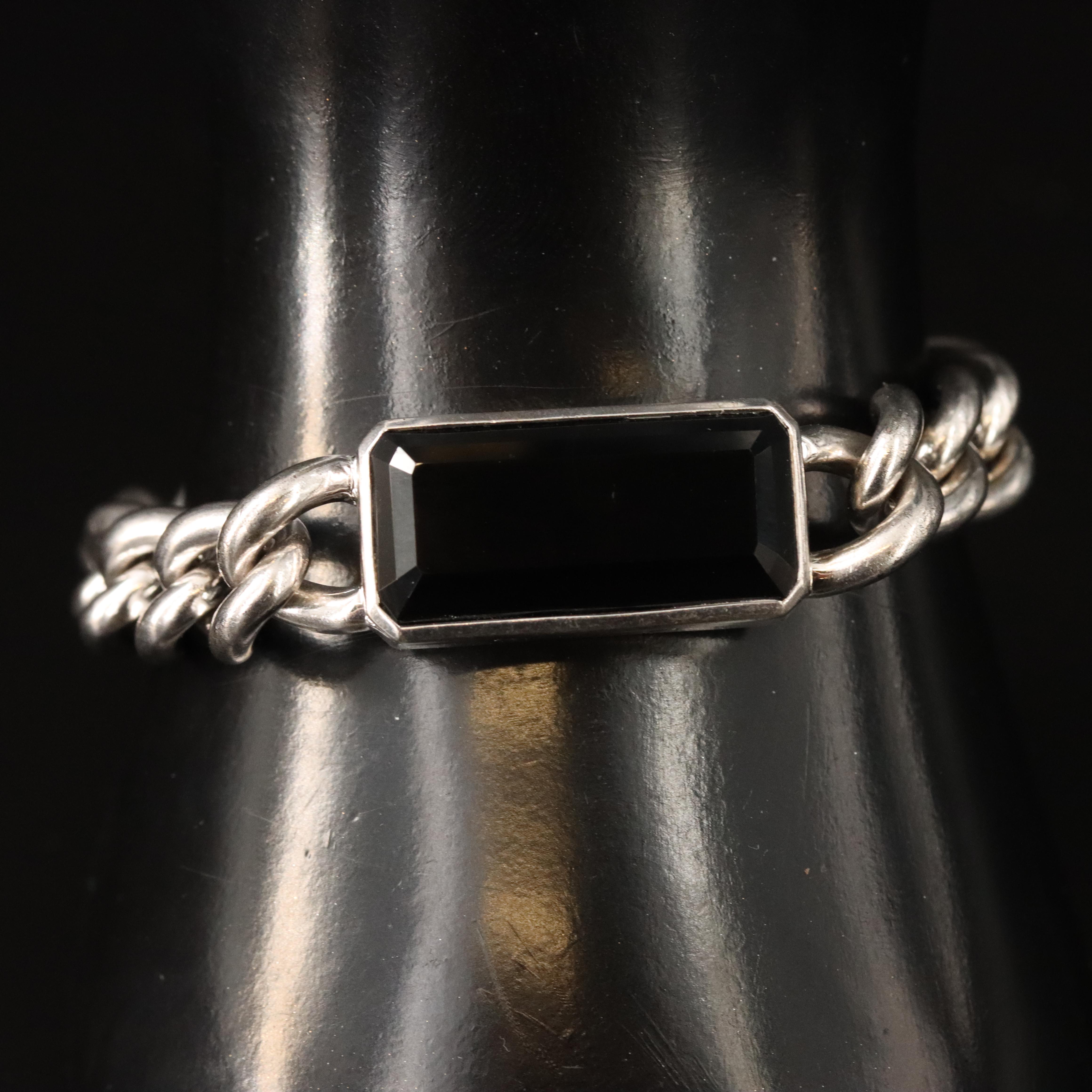 Sterling Black Onyx Locket ID Bracelet