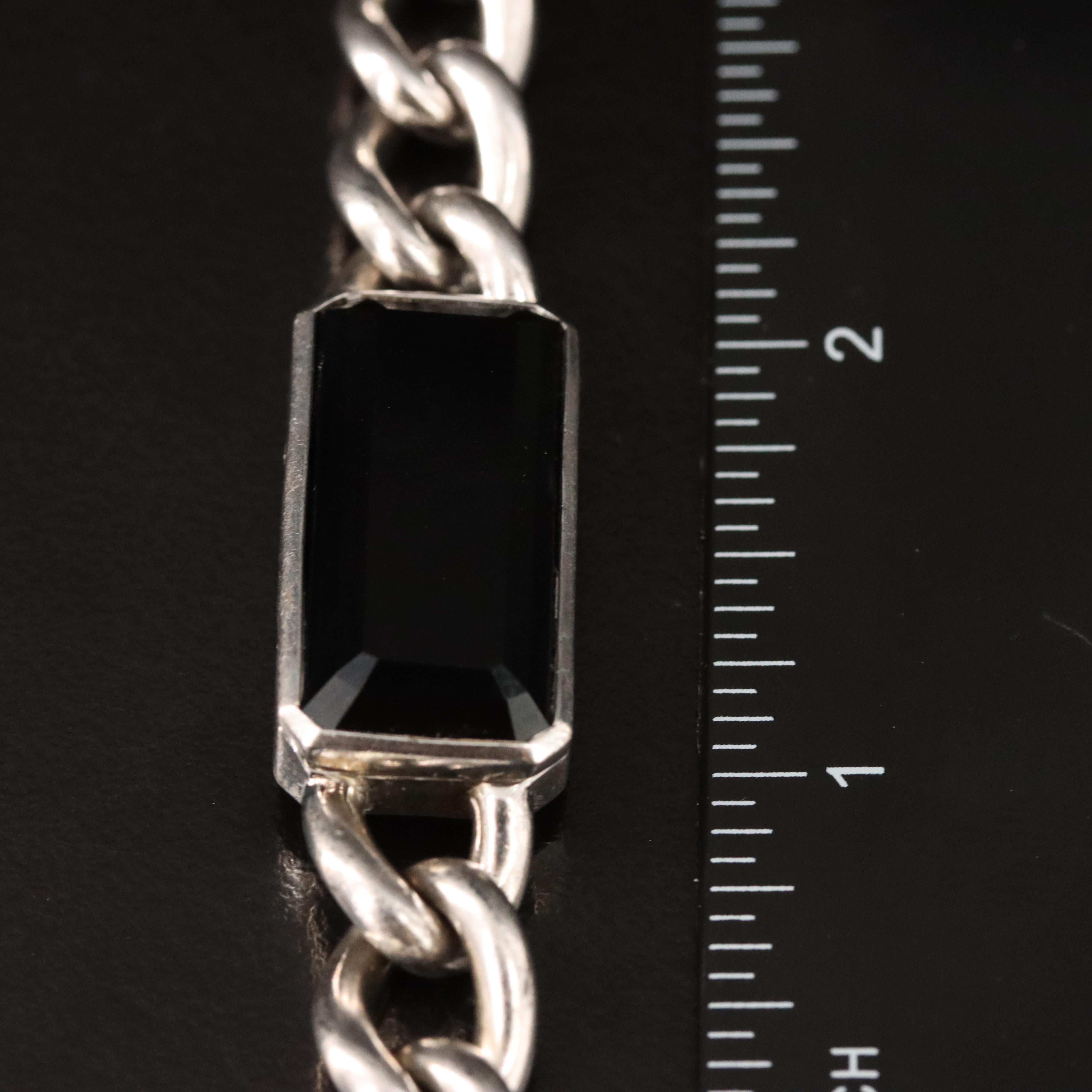 Sterling Black Onyx Locket ID Bracelet