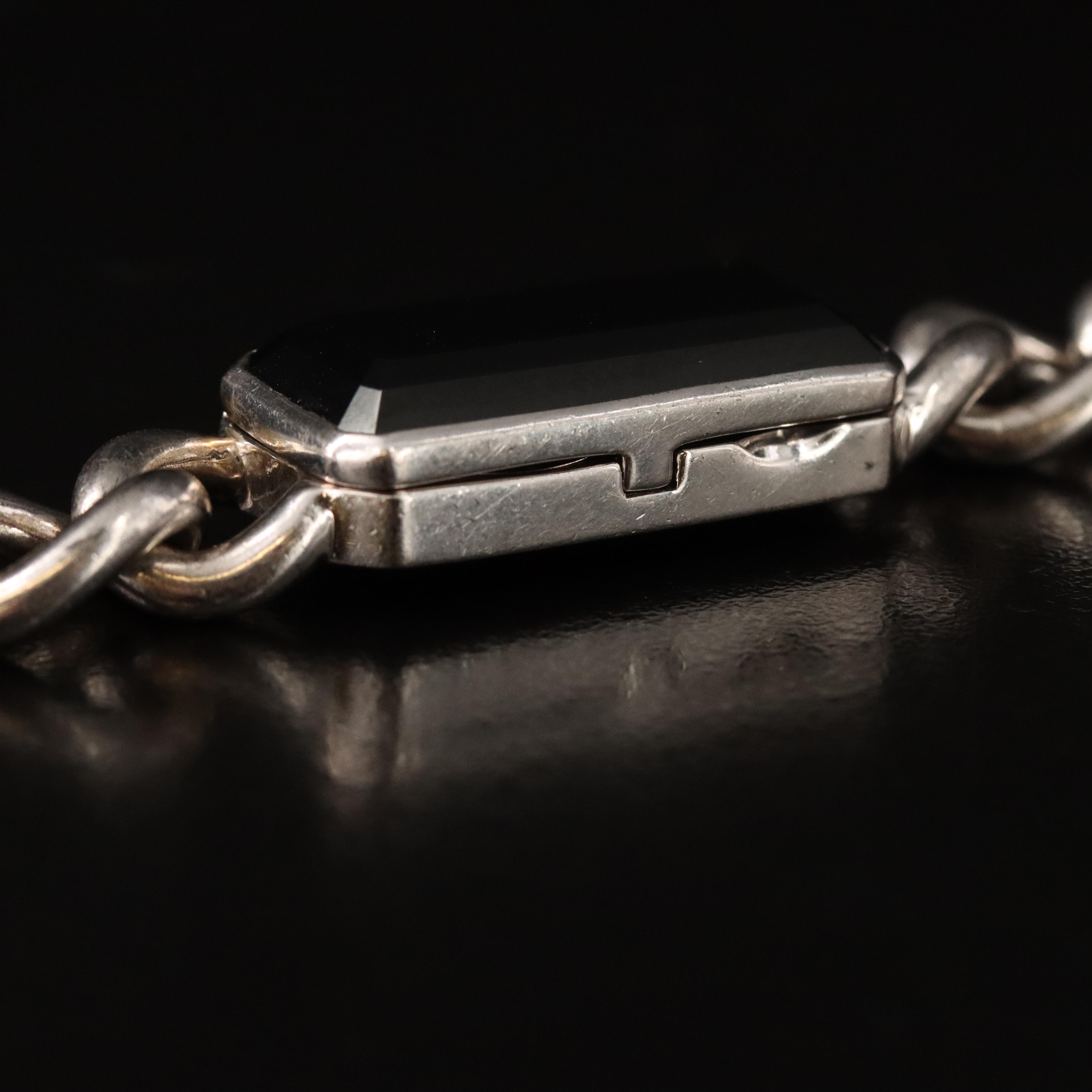 Sterling Black Onyx Locket ID Bracelet