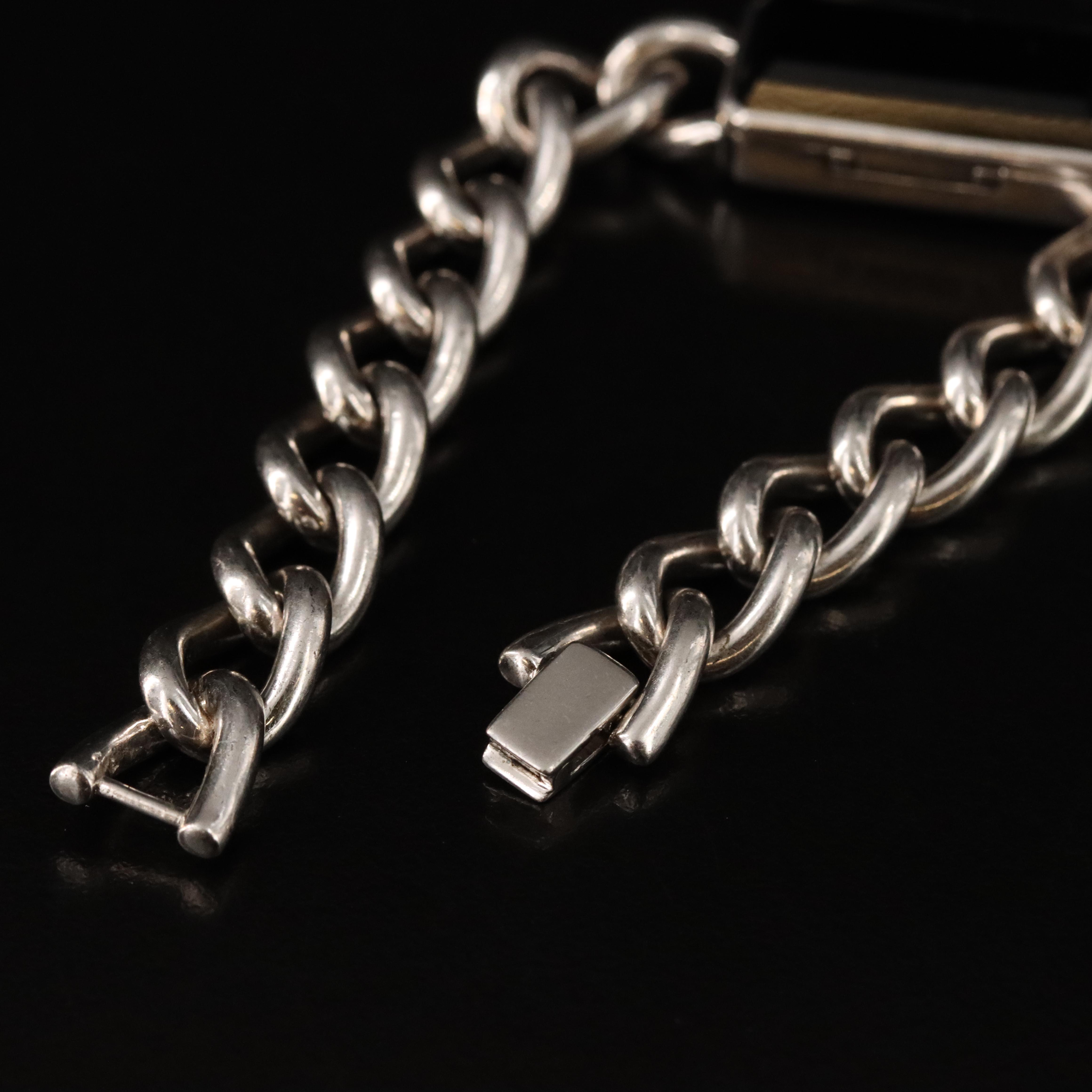 Sterling Black Onyx Locket ID Bracelet