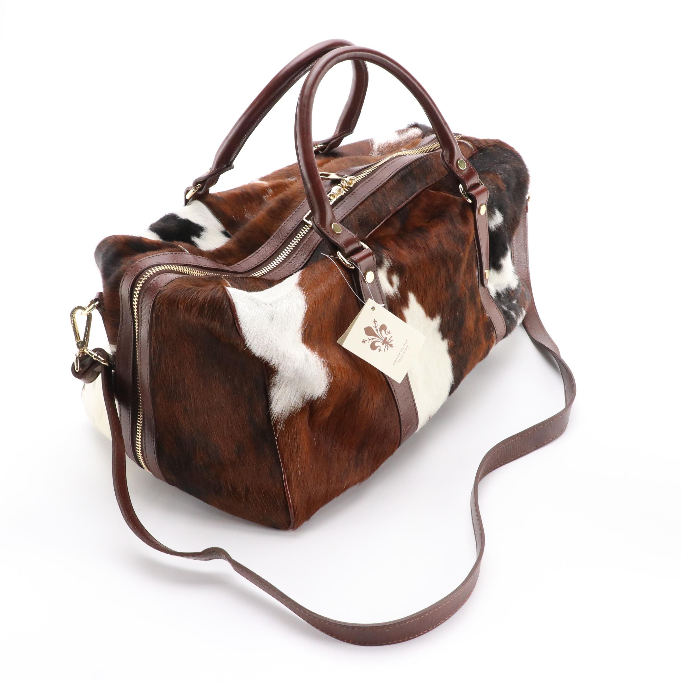 I Fratelli Firenze Vera Pelle Travel Duffel Bag in Calf Hair and Leather