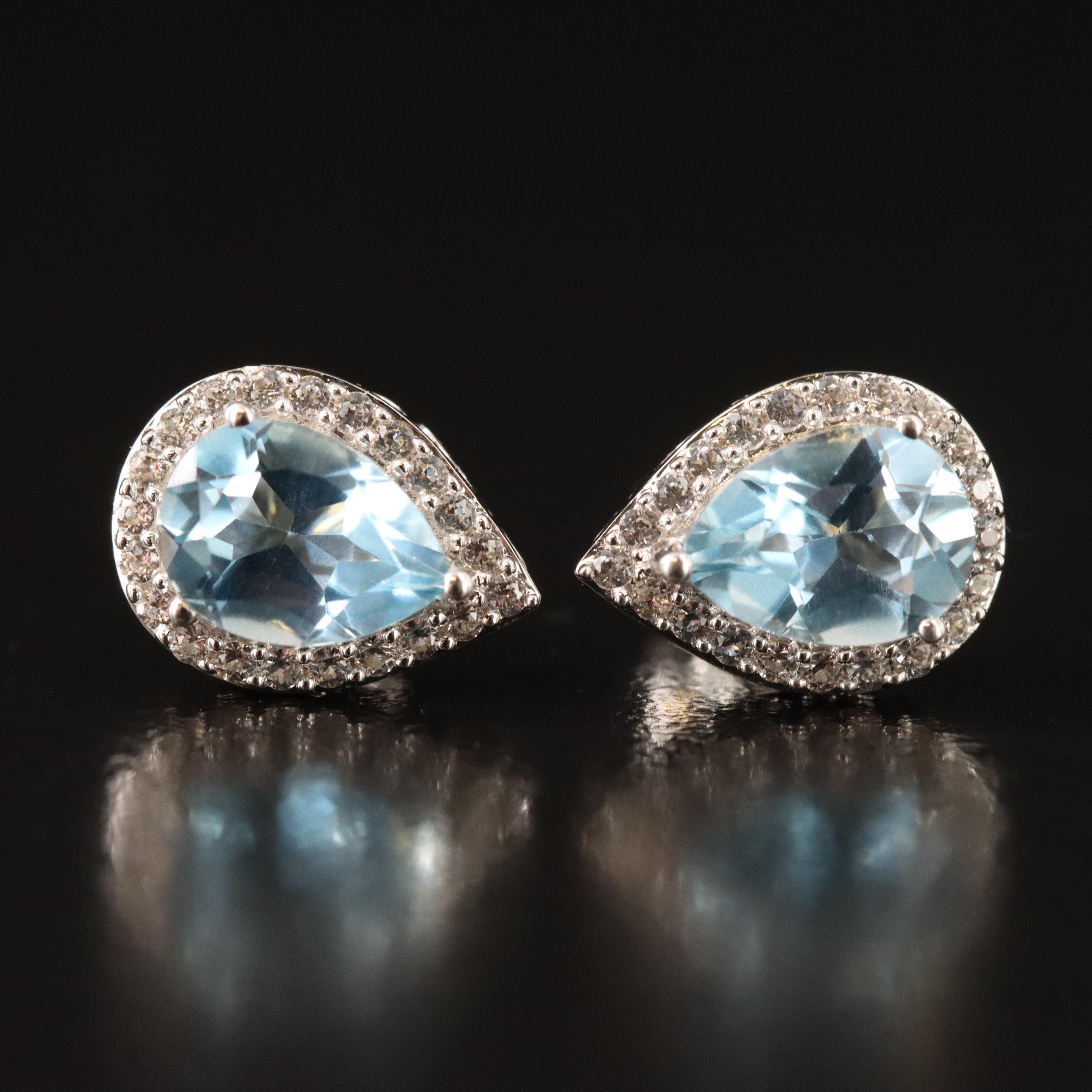 Sterling Beryl and Sapphire Halo Stud Earrings