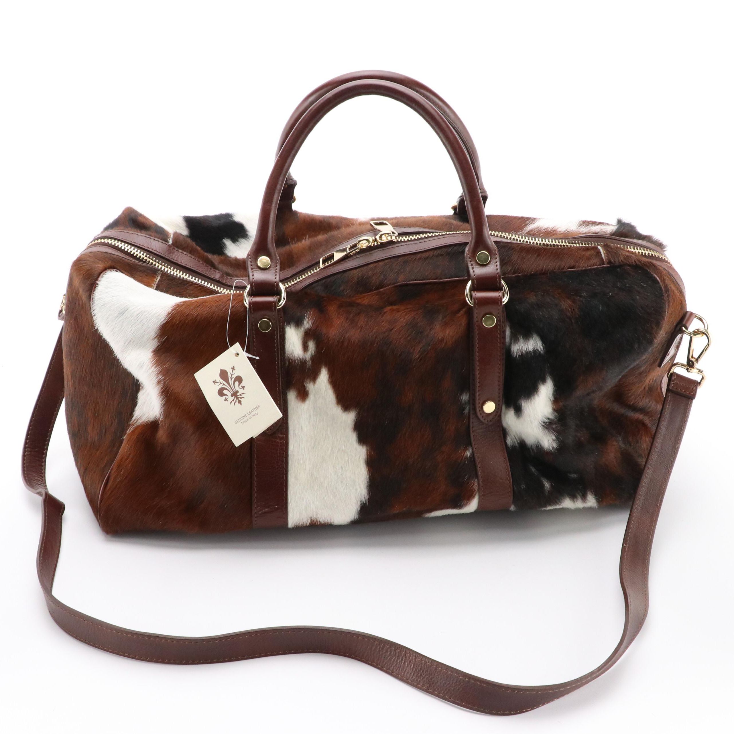 I Fratelli Firenze Vera Pelle Travel Duffel Bag in Calf Hair and Leather